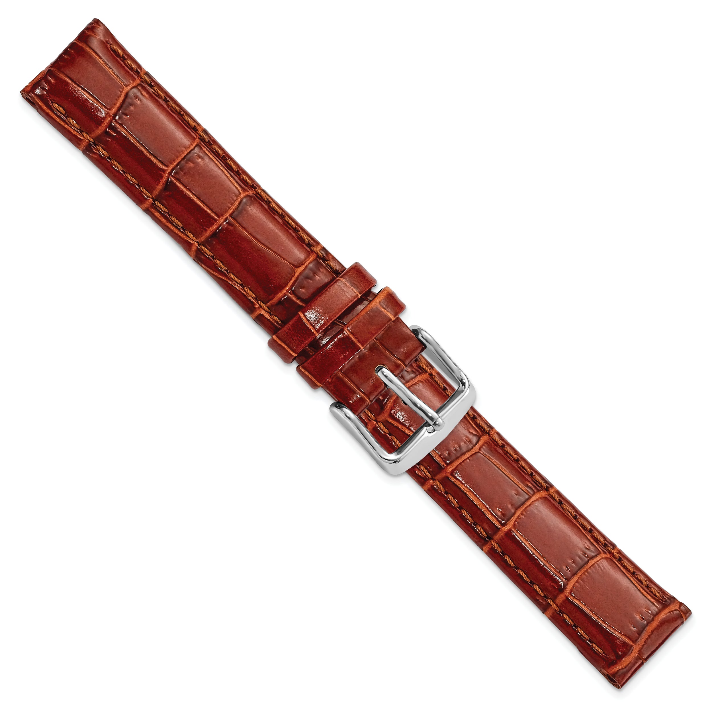 17mm Havana Crocodile Grain Chronograph Leather with Silver-tone Buckle 7.5 inch Watch Band