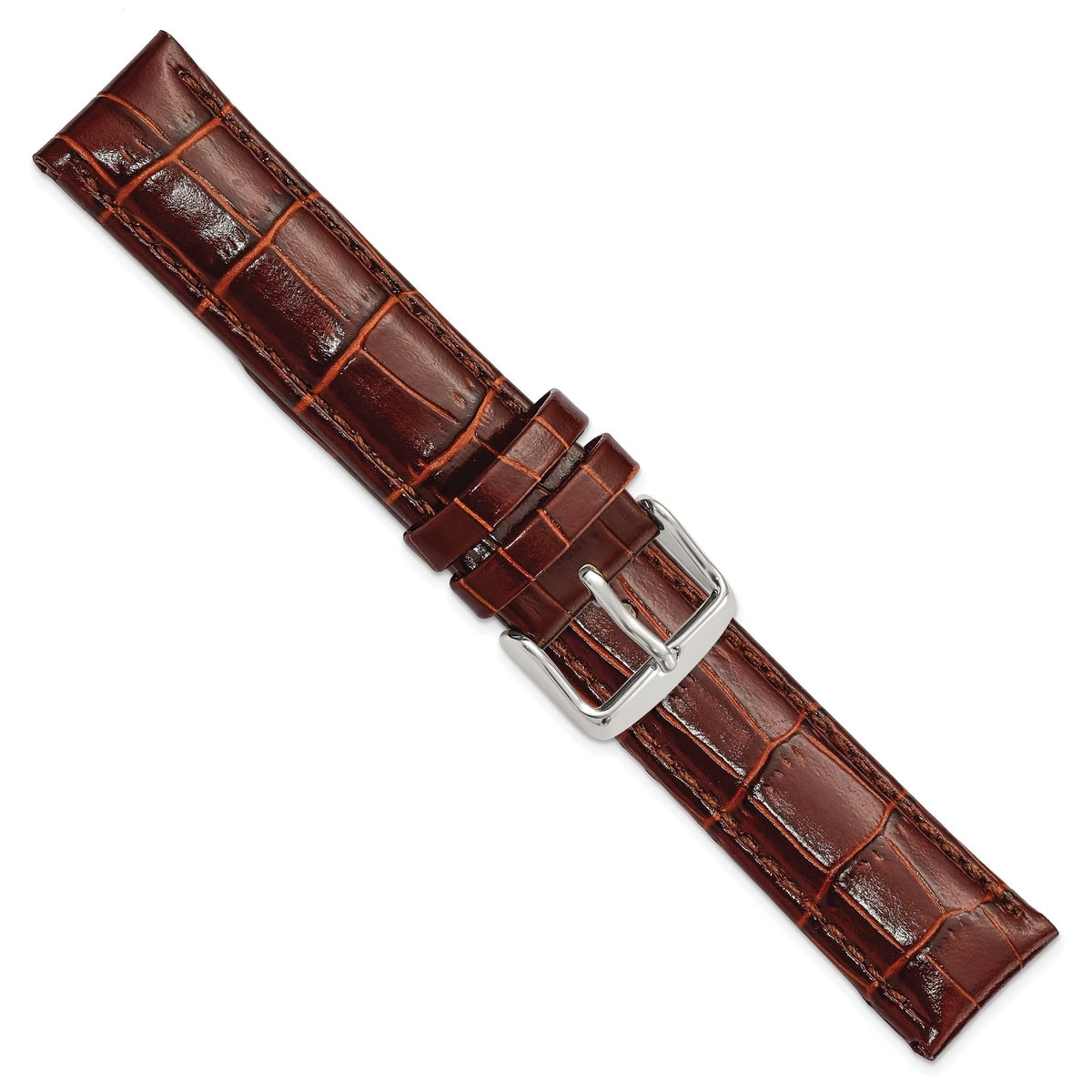 Havana Crocodile-Grain Leather Watch Band with Silver-Tone Buckle - Sophia Jewelers
