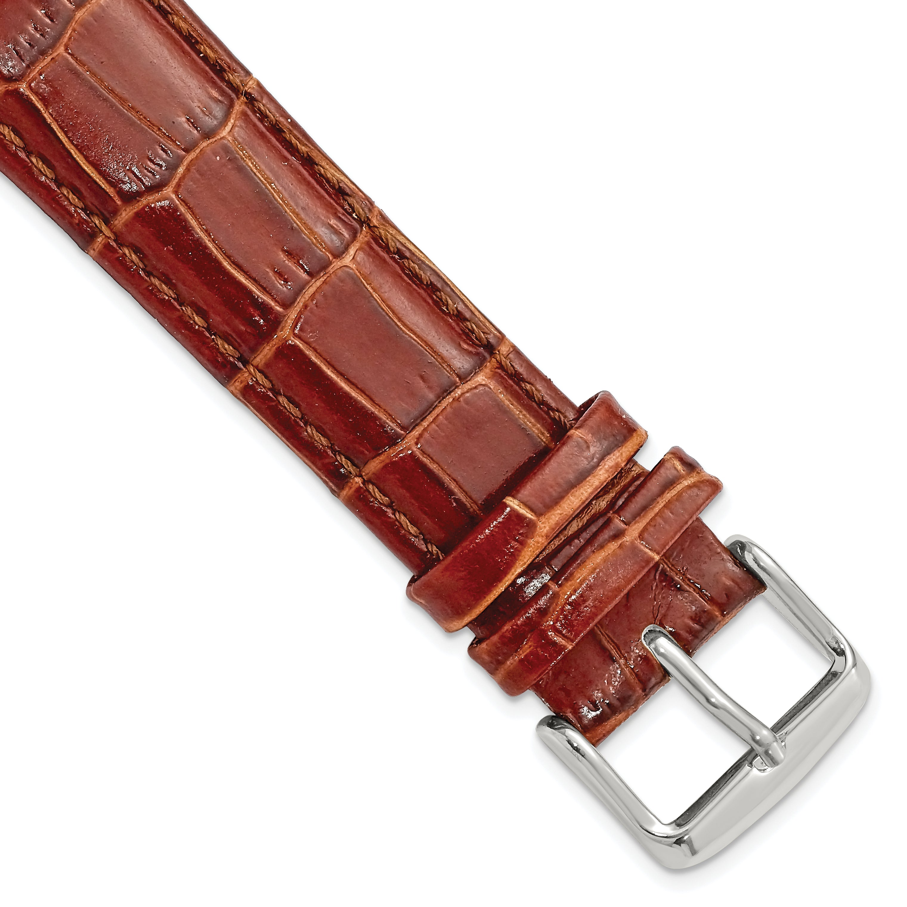 20mm Havana Crocodile Grain Chronograph Leather with Silver-tone Buckle 7.5 inch Watch Band