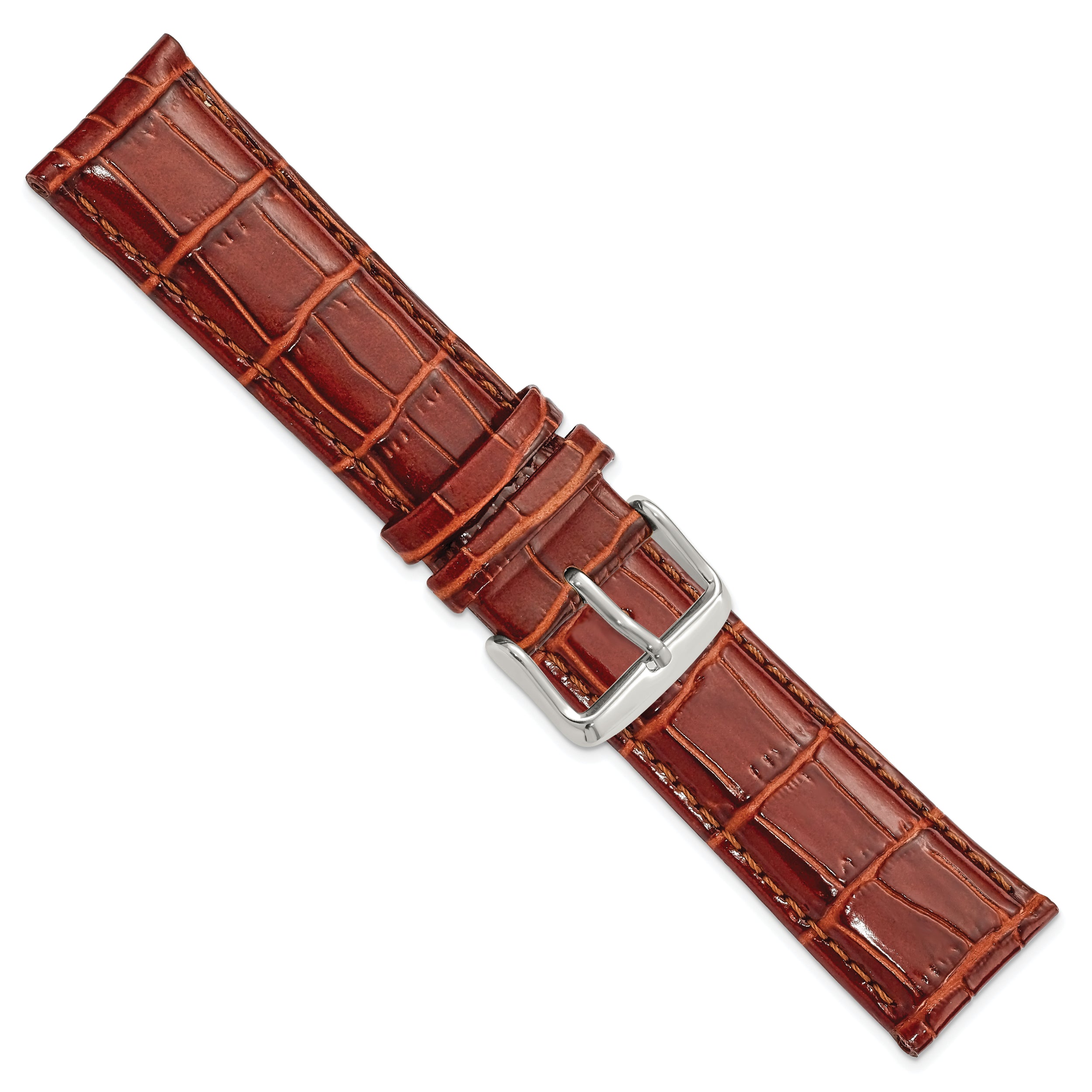 22mm Havana Crocodile Grain Chronograph Leather with Silver-tone Buckle 7.5 inch Watch Band