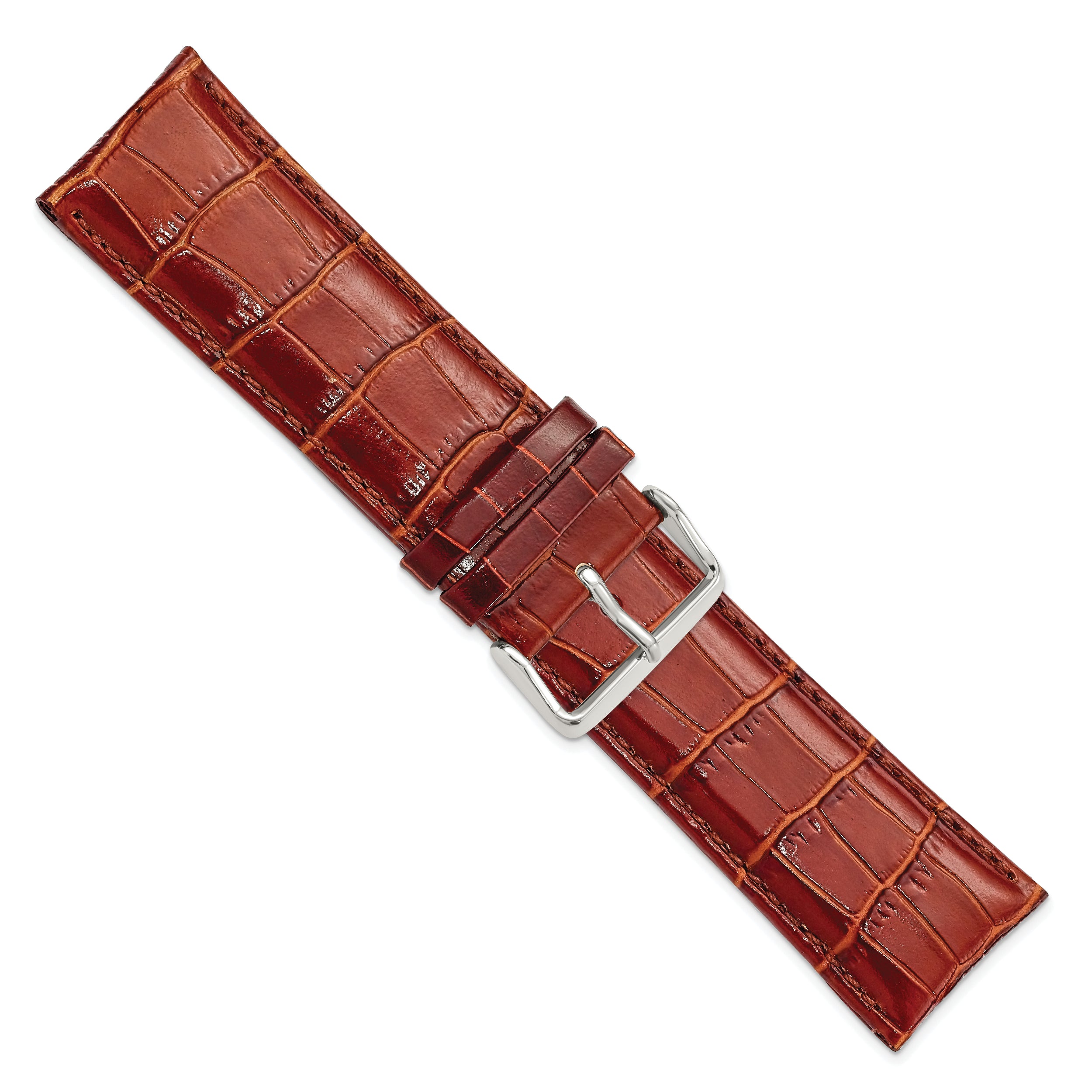 26mm Havana Crocodile Grain Chronograph Leather with Silver-tone Buckle 7.5 inch Watch Band