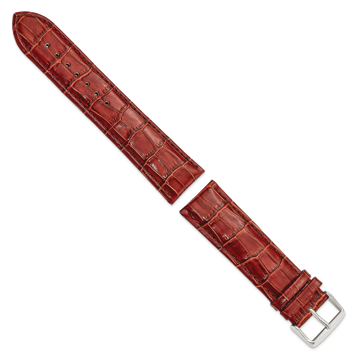 Havana Crocodile-Grain Leather Watch Band with Silver-Tone Buckle - Sophia Jewelers