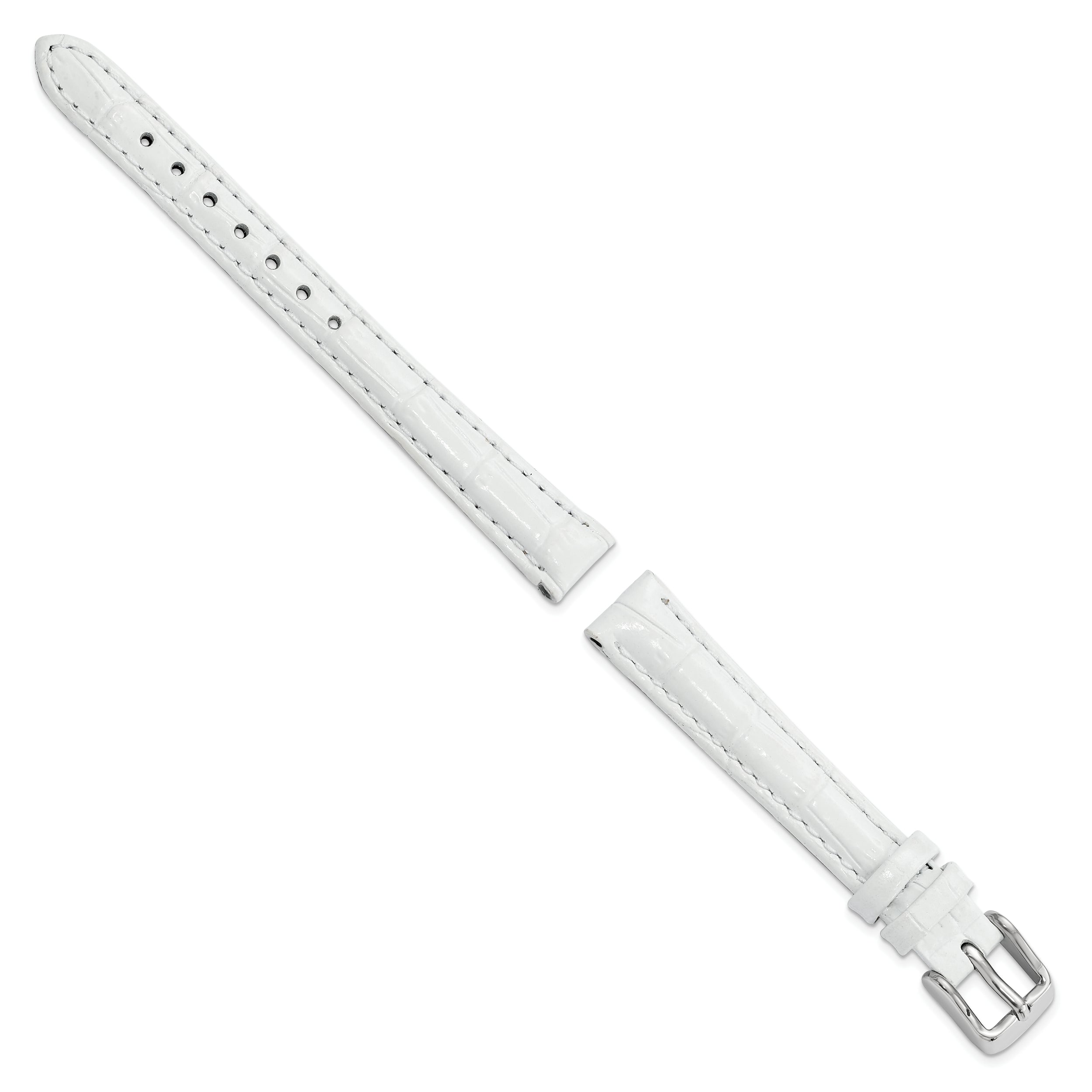 12mm White Crocodile Grain Chronograph Leather with Silver-tone Buckle 6.75 inch Watch Band