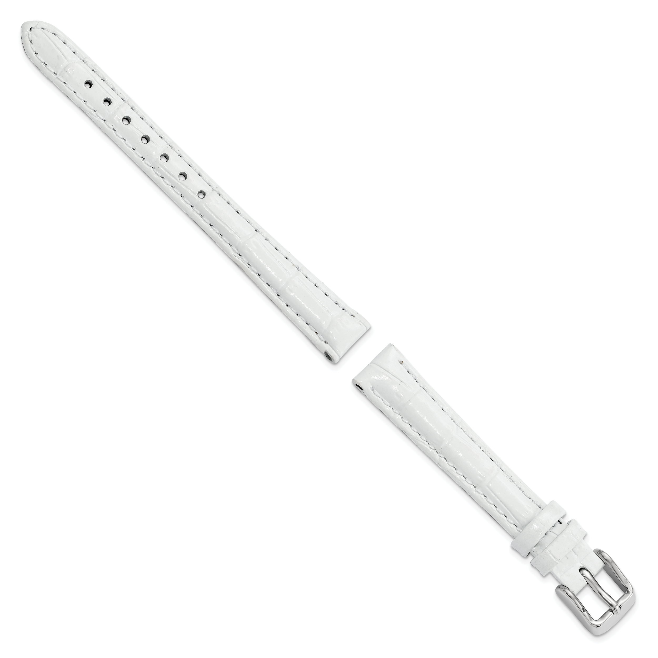 12mm White Crocodile Grain Chronograph Leather with Silver-tone Buckle 6.75 inch Watch Band