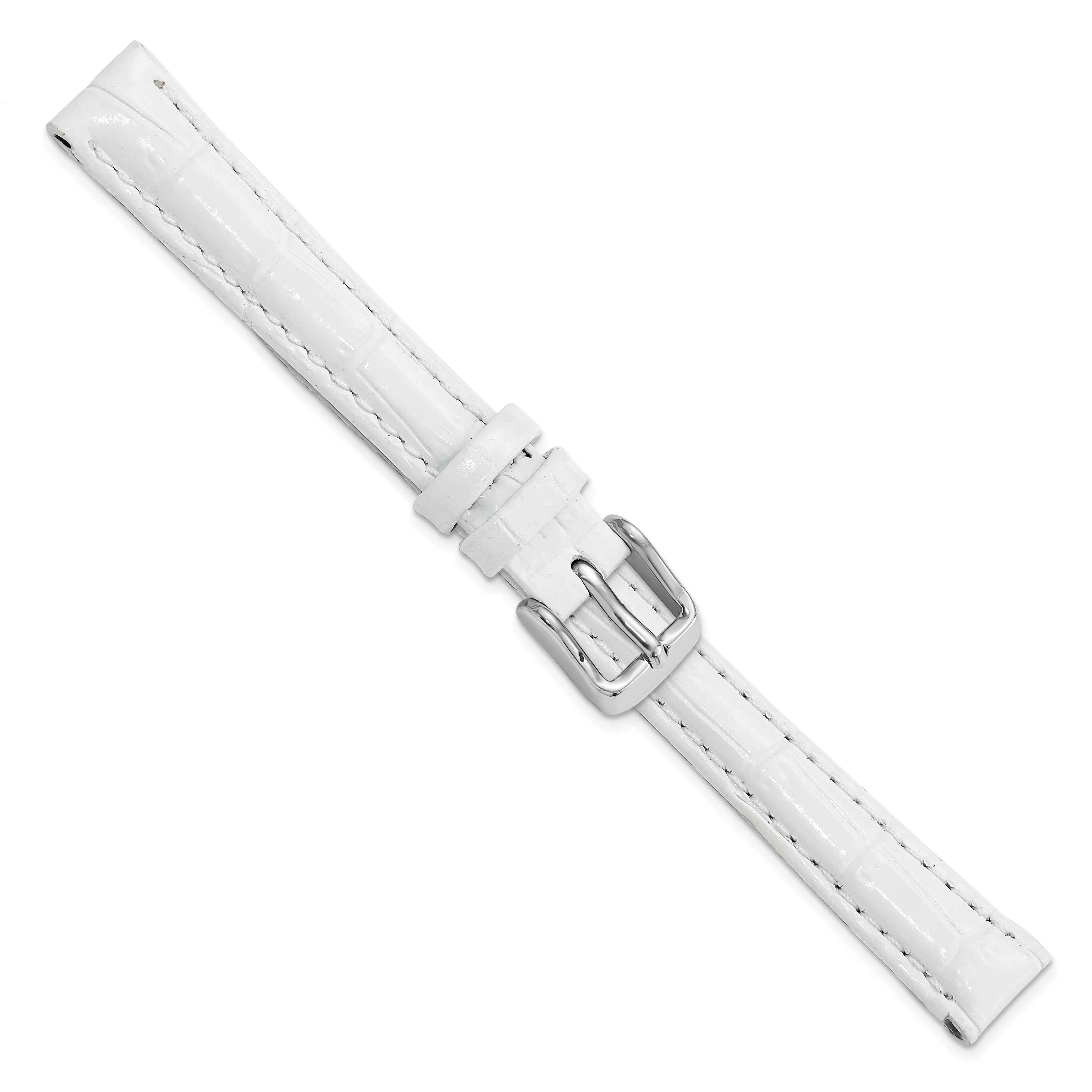 12mm White Crocodile Grain Chronograph Leather with Silver-tone Buckle 6.75 inch Watch Band