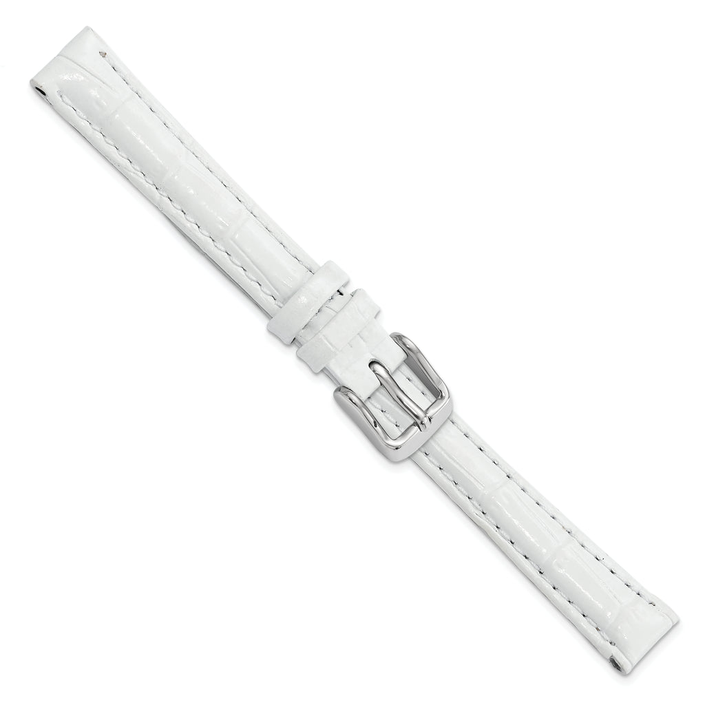 12mm White Crocodile Grain Chronograph Leather with Silver-tone Buckle 6.75 inch Watch Band