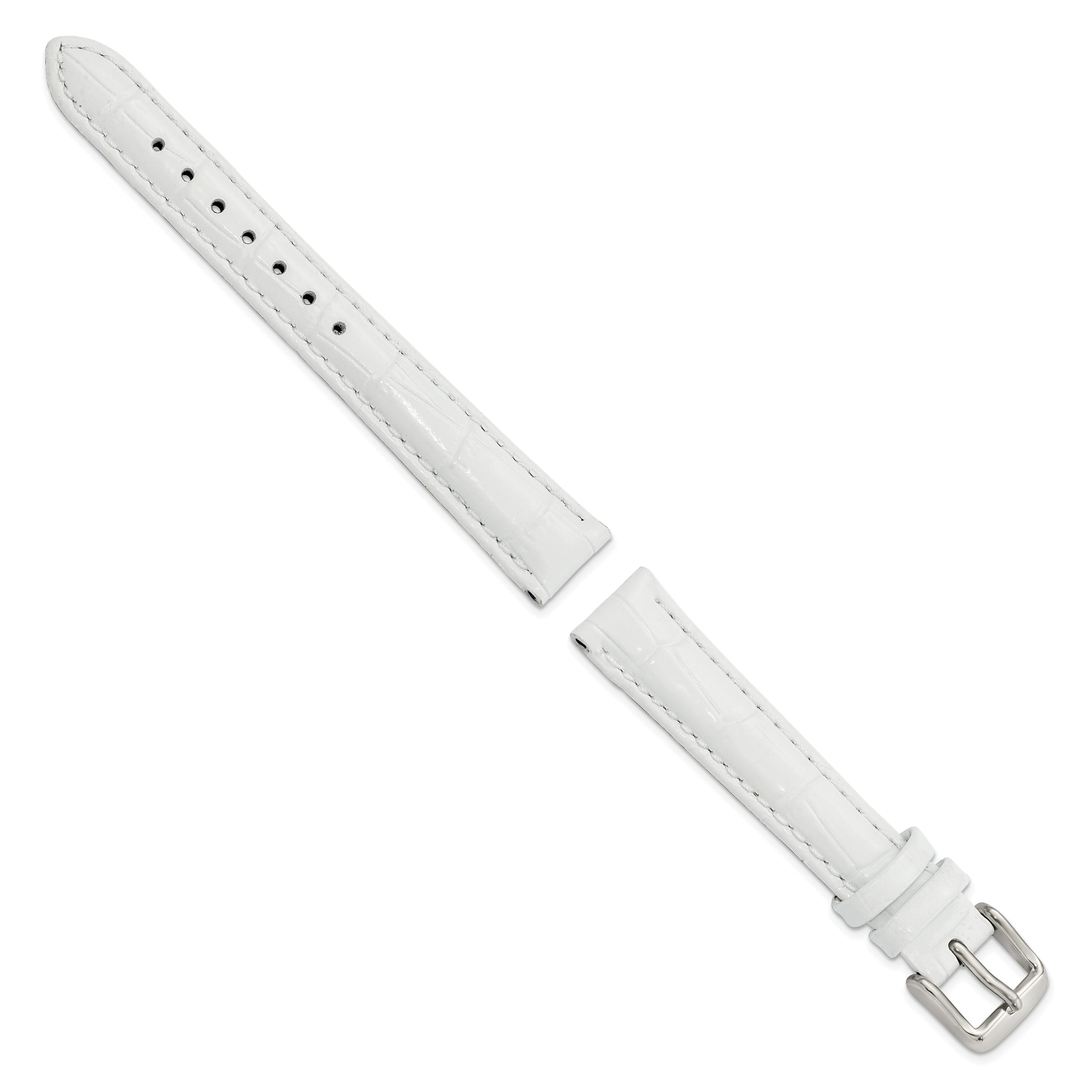14mm White Crocodile Grain Chronograph Leather with Silver-tone Buckle 6.75 inch Watch Band
