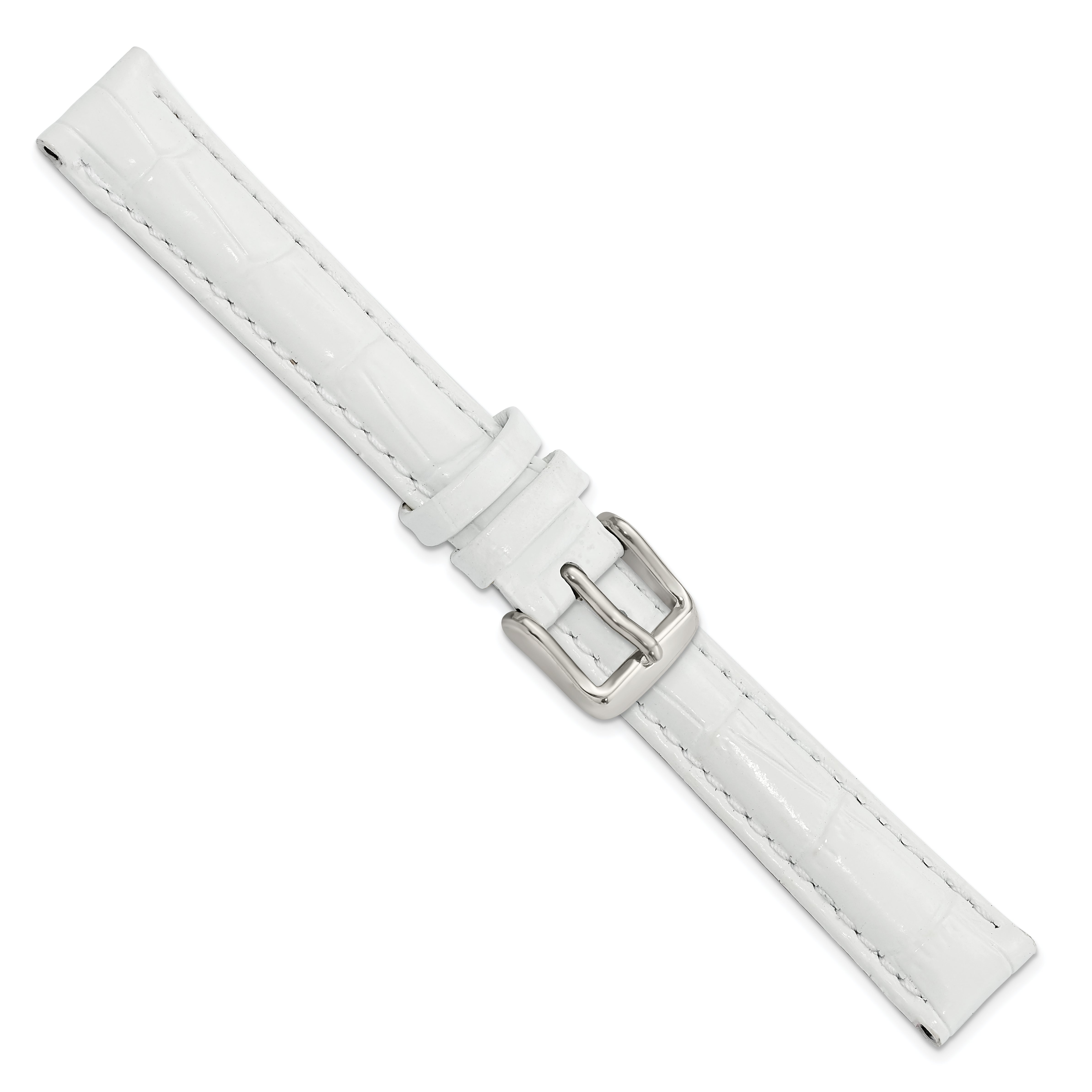 14mm White Crocodile Grain Chronograph Leather with Silver-tone Buckle 6.75 inch Watch Band