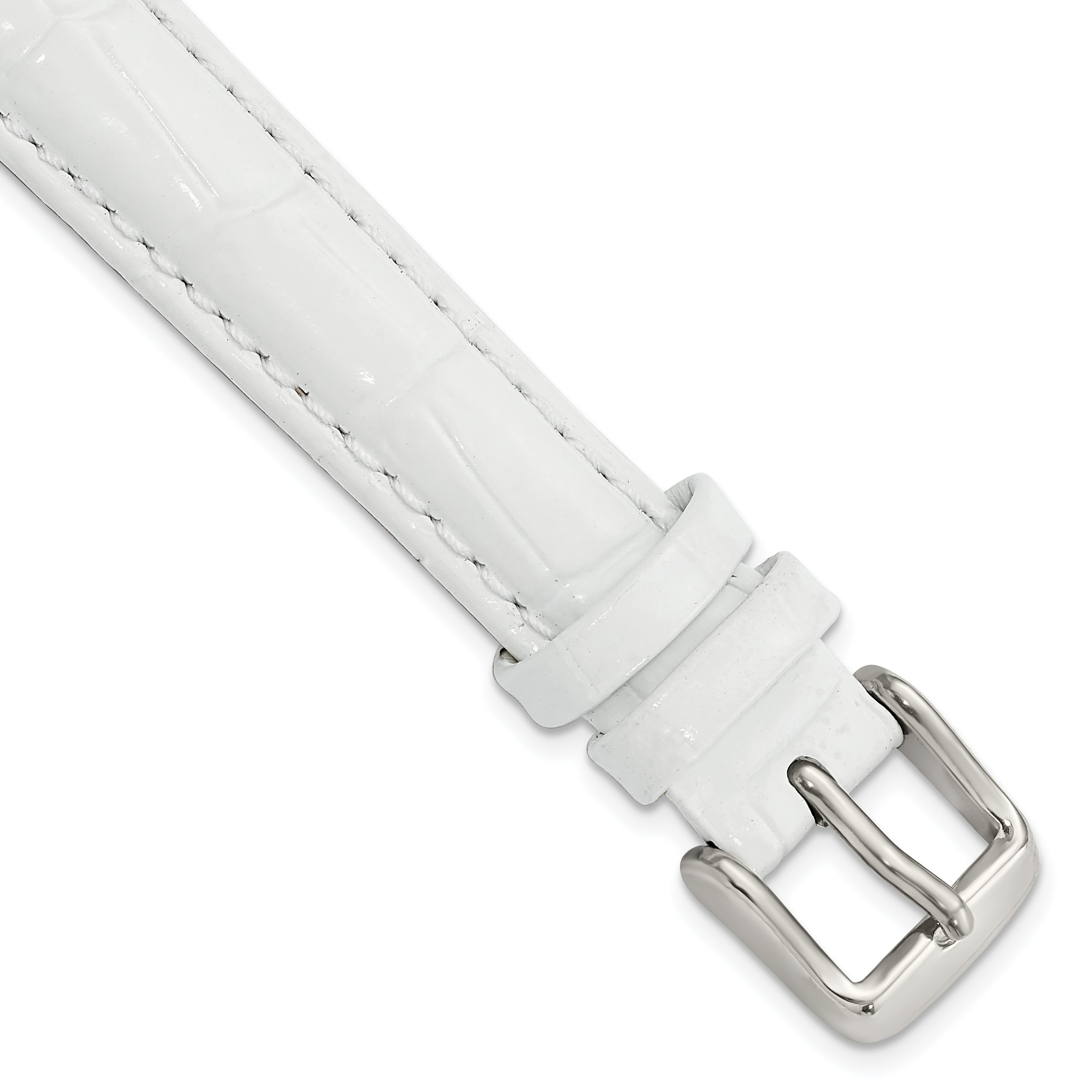 14mm White Crocodile Grain Chronograph Leather with Silver-tone Buckle 6.75 inch Watch Band