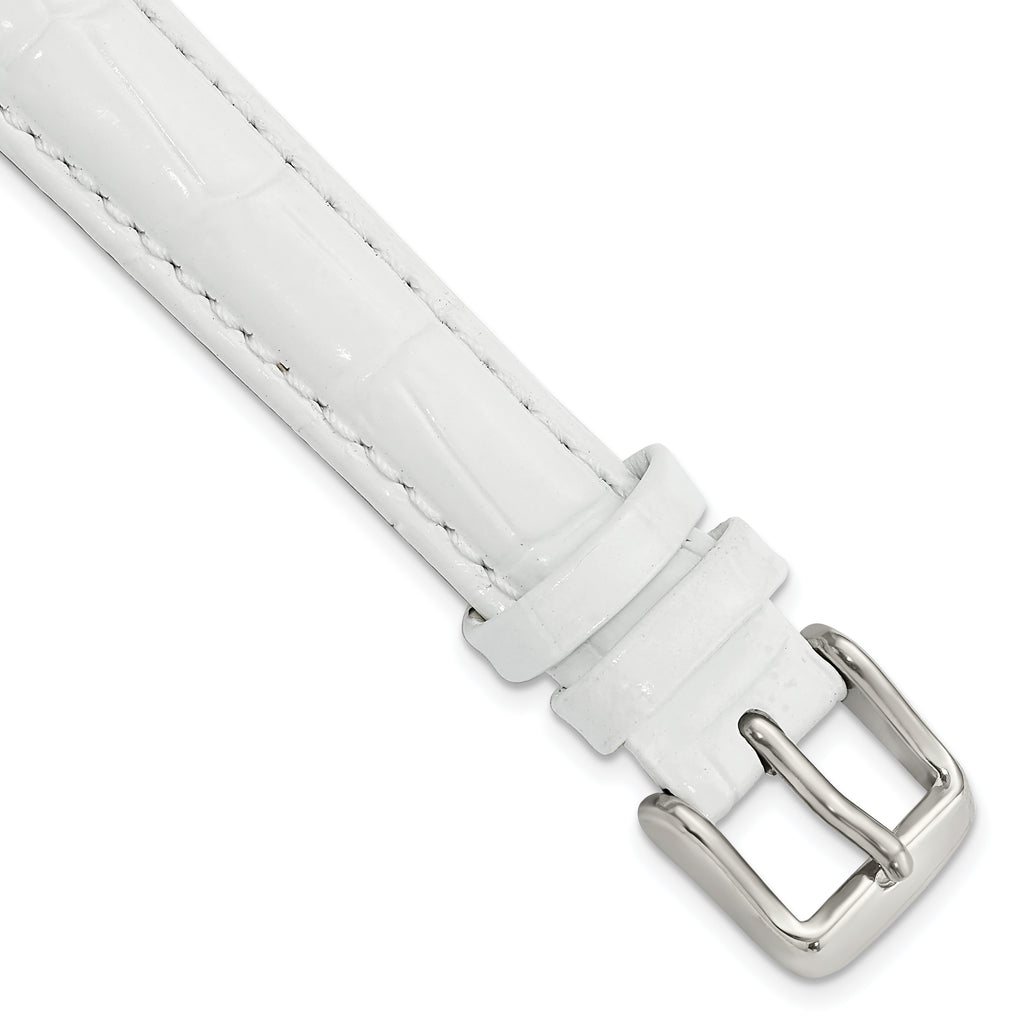 Crocodile-Grain Leather Watch Band in White, 16mm