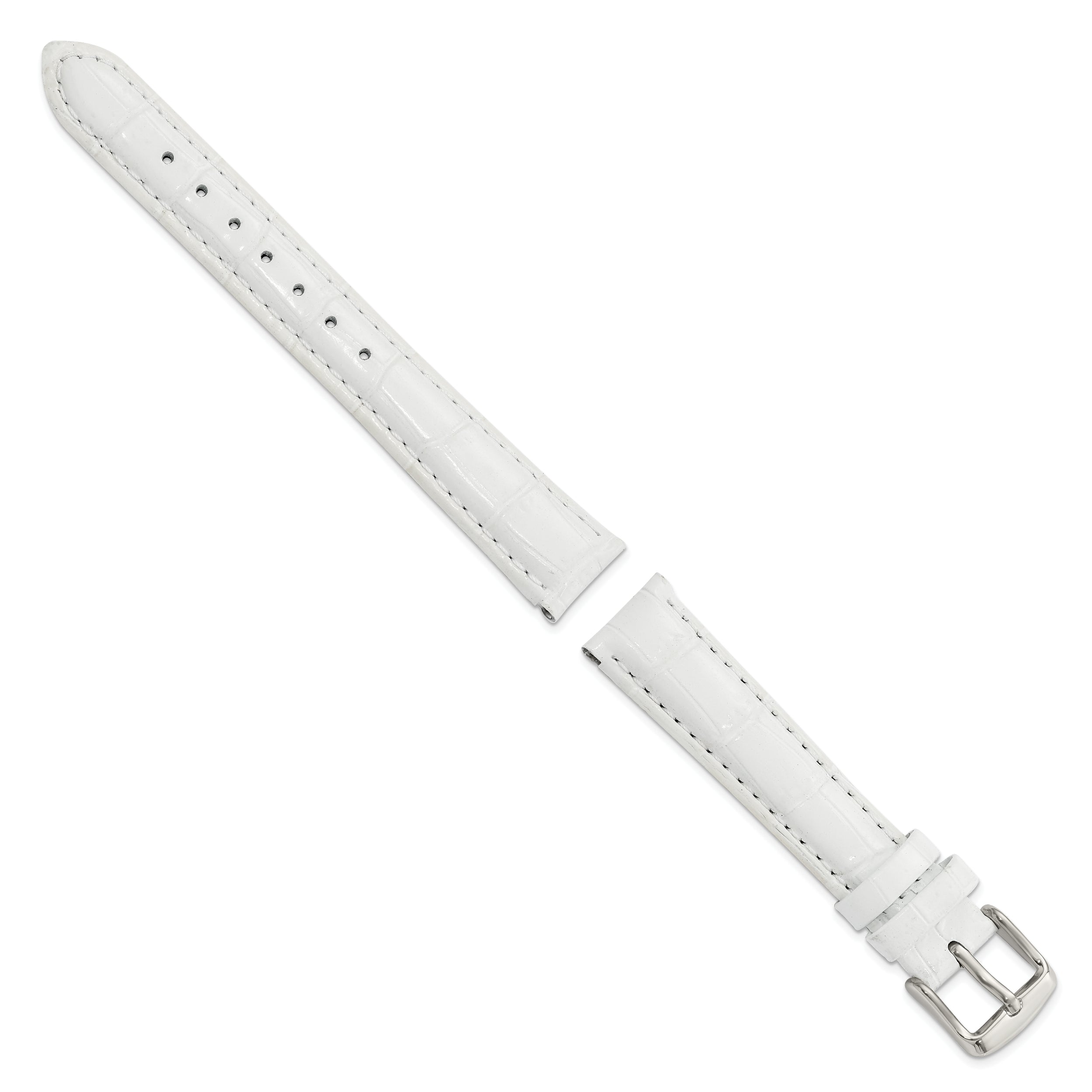 16mm White Crocodile Grain Chronograph Leather with Silver-tone Buckle 7.5 inch Watch Band