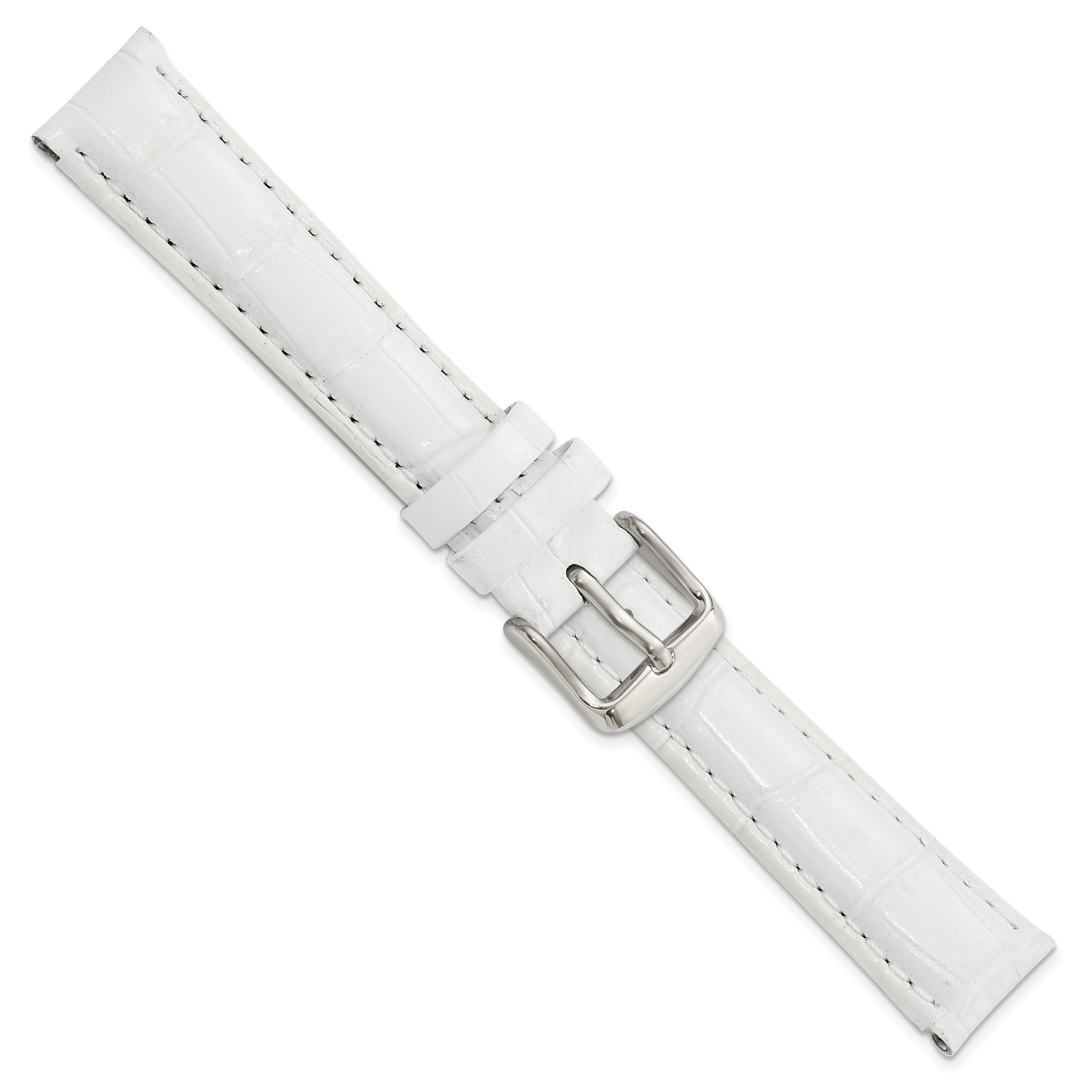 16mm White Crocodile Grain Chronograph Leather with Silver-tone Buckle 7.5 inch Watch Band