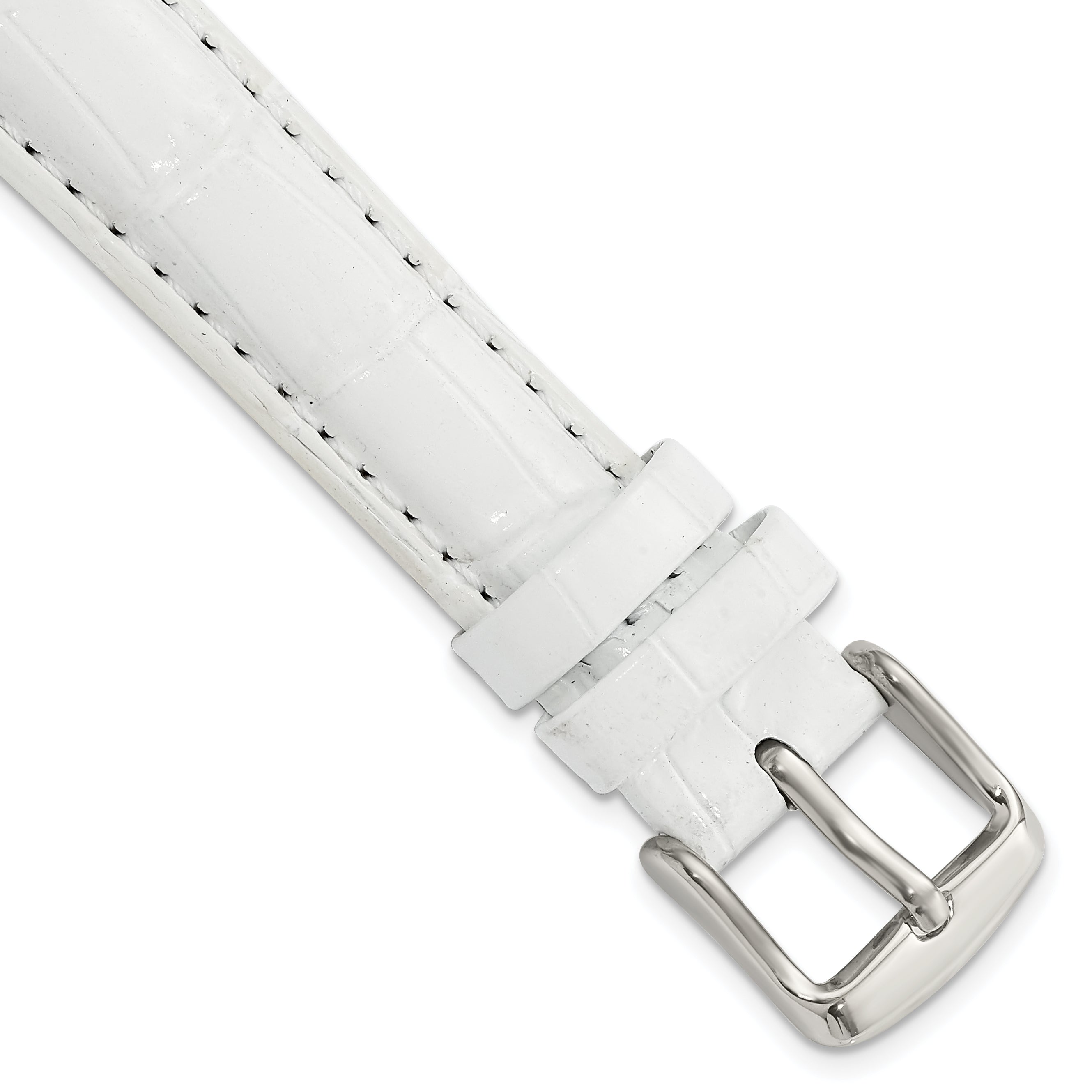 16mm White Crocodile Grain Chronograph Leather with Silver-tone Buckle 7.5 inch Watch Band