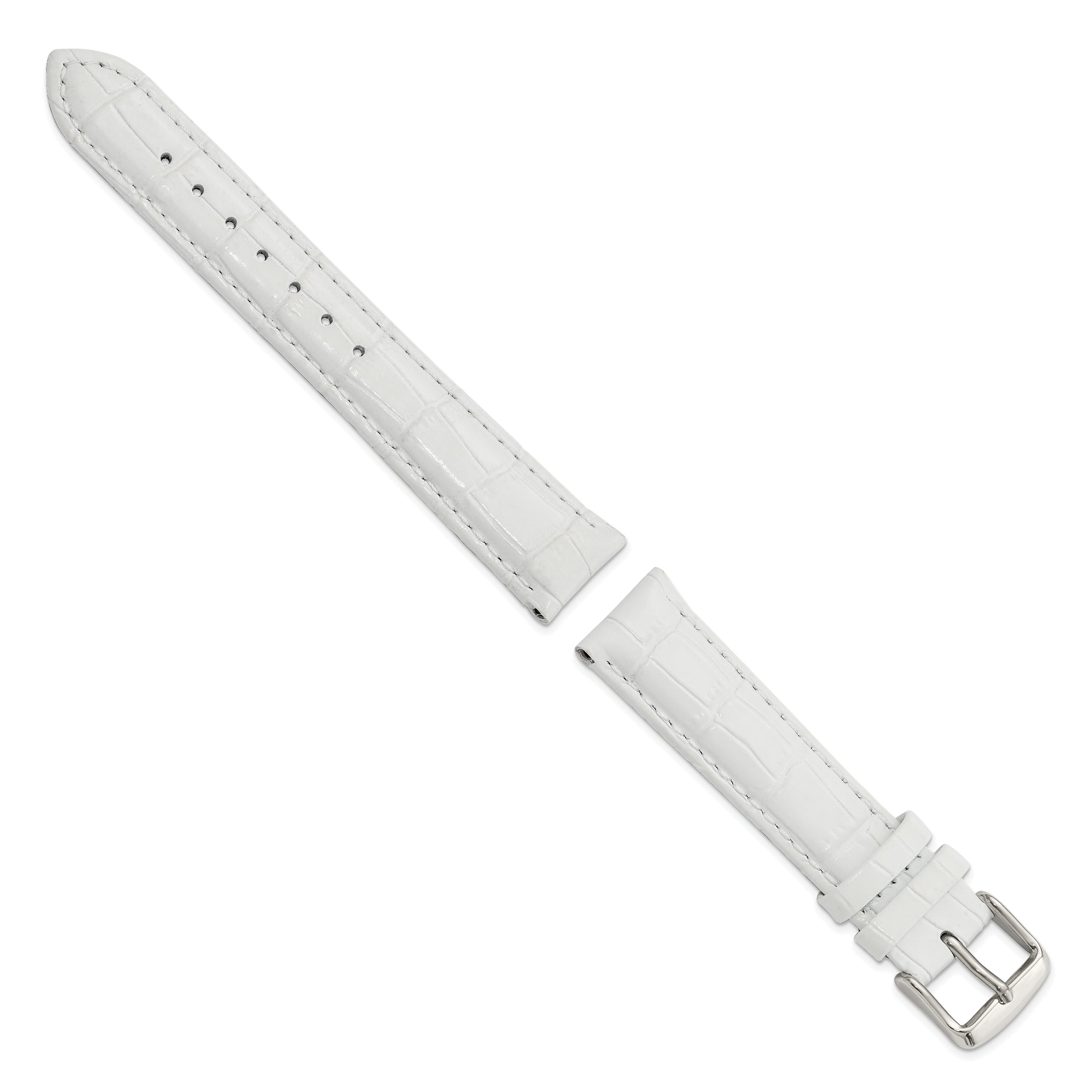 18mm White Crocodile Grain Chronograph Leather with Silver-tone Buckle 7.5 inch Watch Band