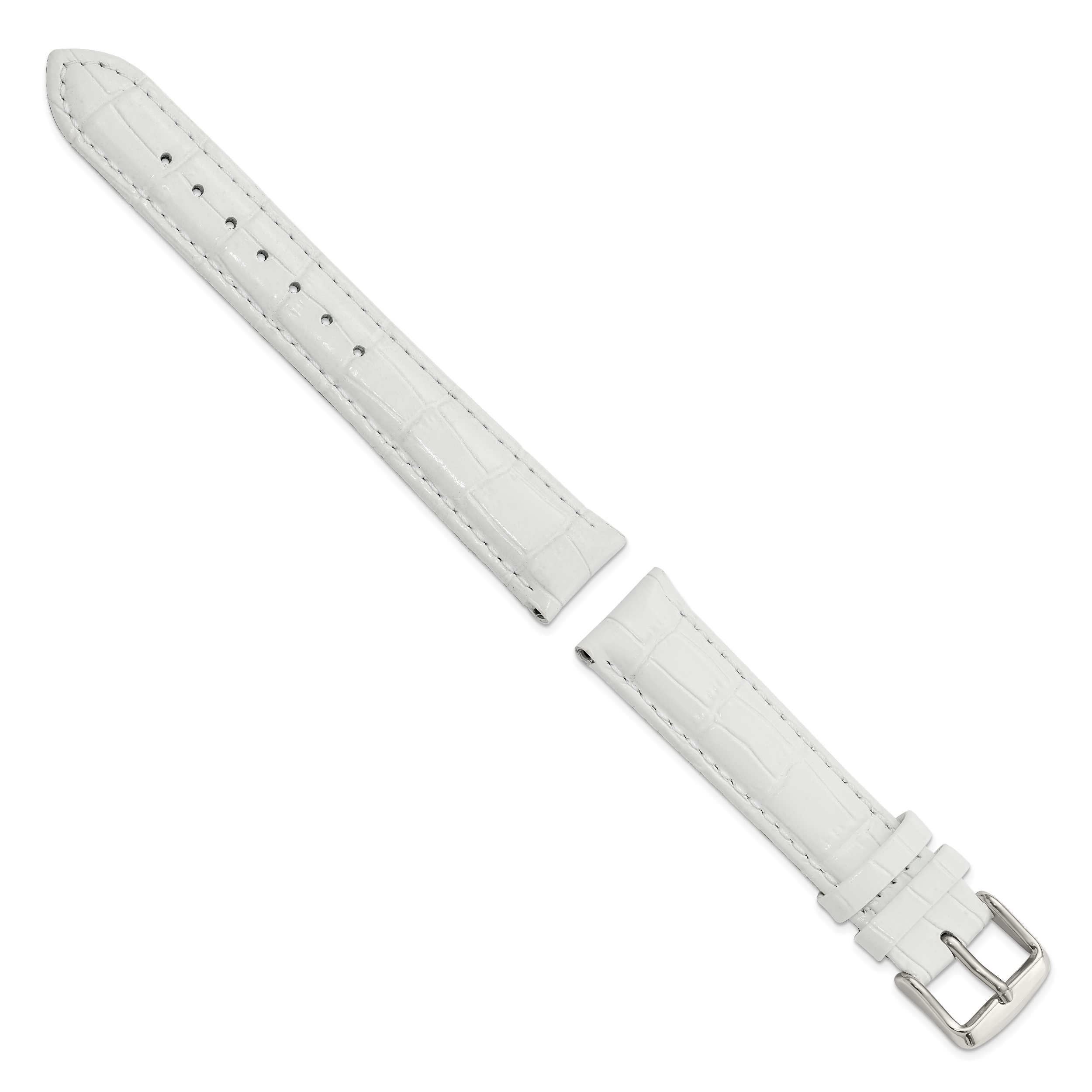 18mm Long White Crocodile Grain Chronograph Leather with Silver-tone Buckle 8.5 inch Watch Band