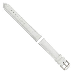 18mm Long White Crocodile Grain Chronograph Leather with Silver-tone Buckle 8.5 inch Watch Band