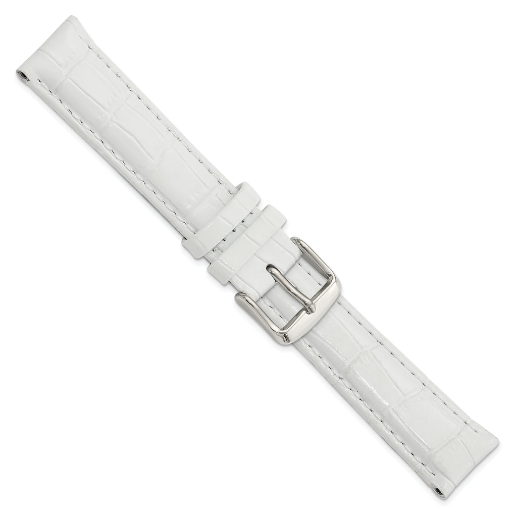 18mm Long White Crocodile Grain Chronograph Leather with Silver-tone Buckle 8.5 inch Watch Band