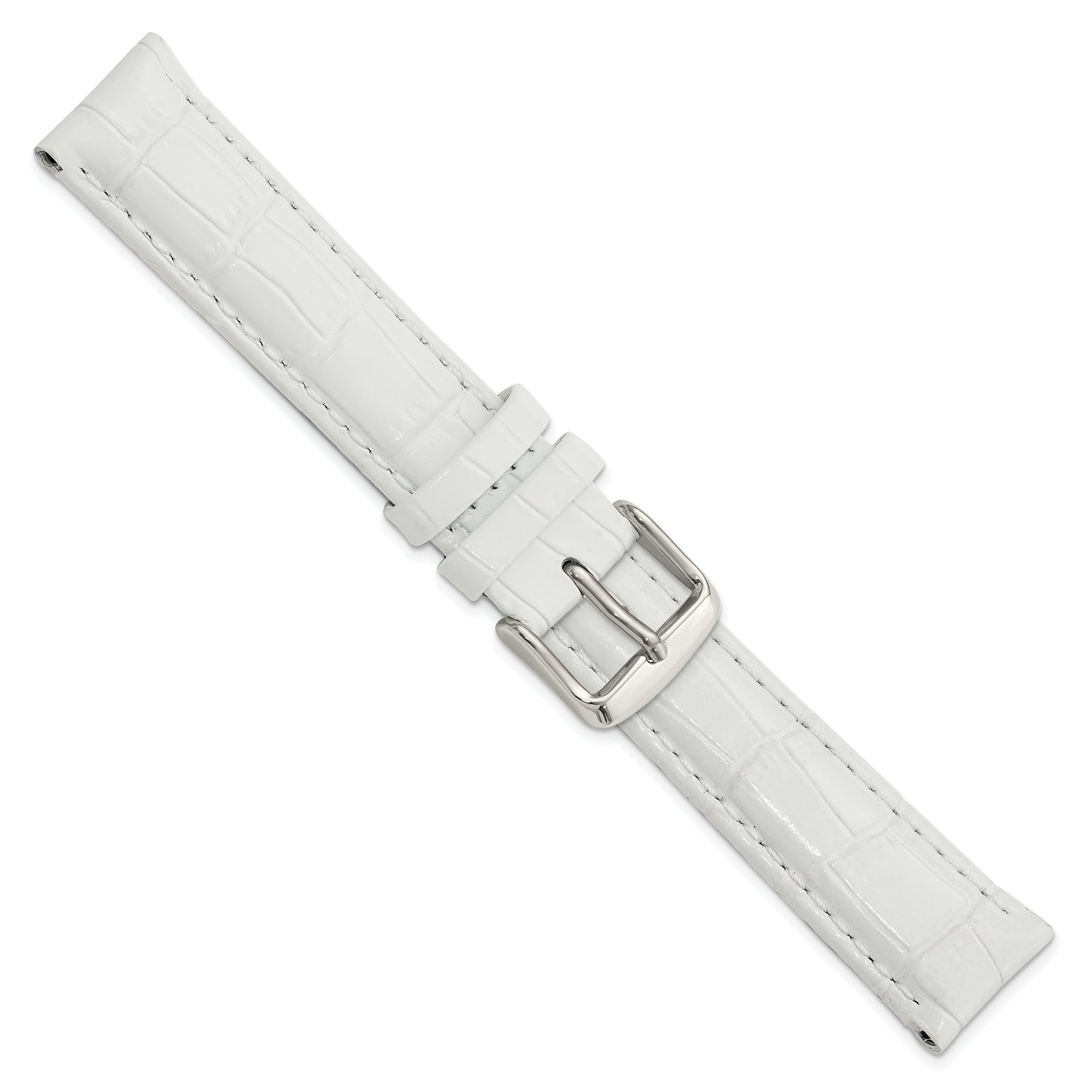 18mm Long White Crocodile Grain Chronograph Leather with Silver-tone Buckle 8.5 inch Watch Band