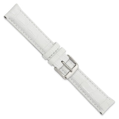 18mm Long White Crocodile Grain Chronograph Leather with Silver-tone Buckle 8.5 inch Watch Band