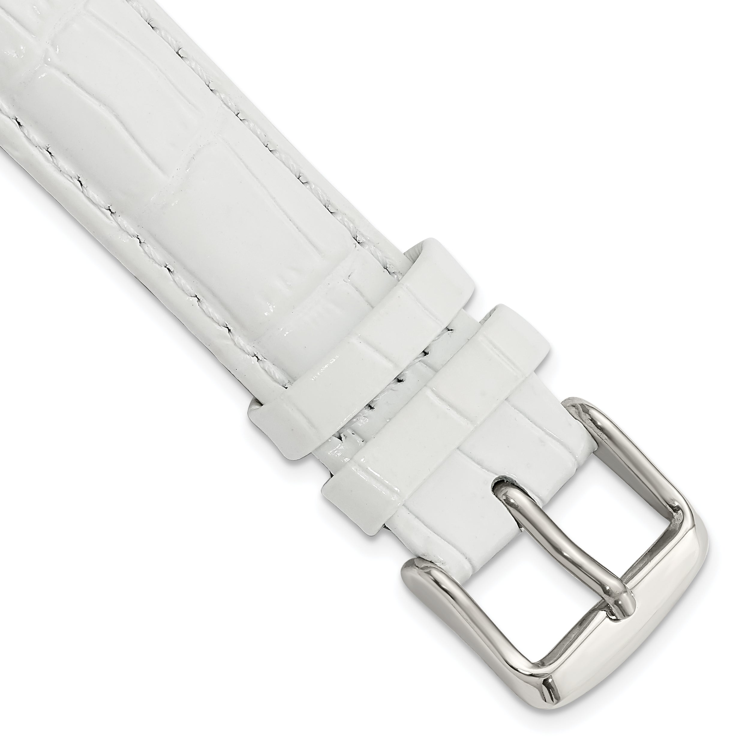 18mm White Crocodile Grain Chronograph Leather with Silver-tone Buckle 7.5 inch Watch Band