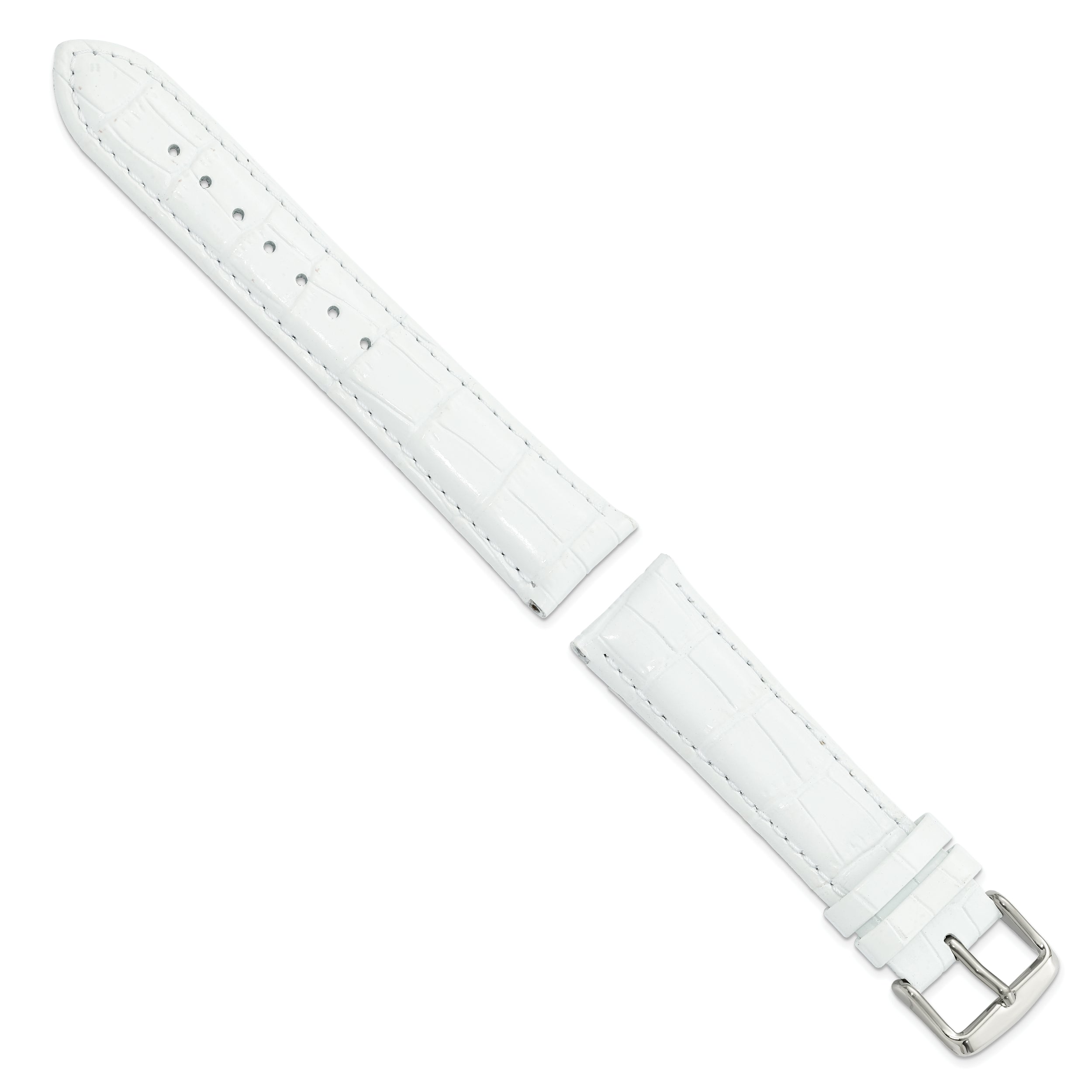 20mm White Crocodile Grain Chronograph Leather with Silver-tone Buckle 7.5 inch Watch Band