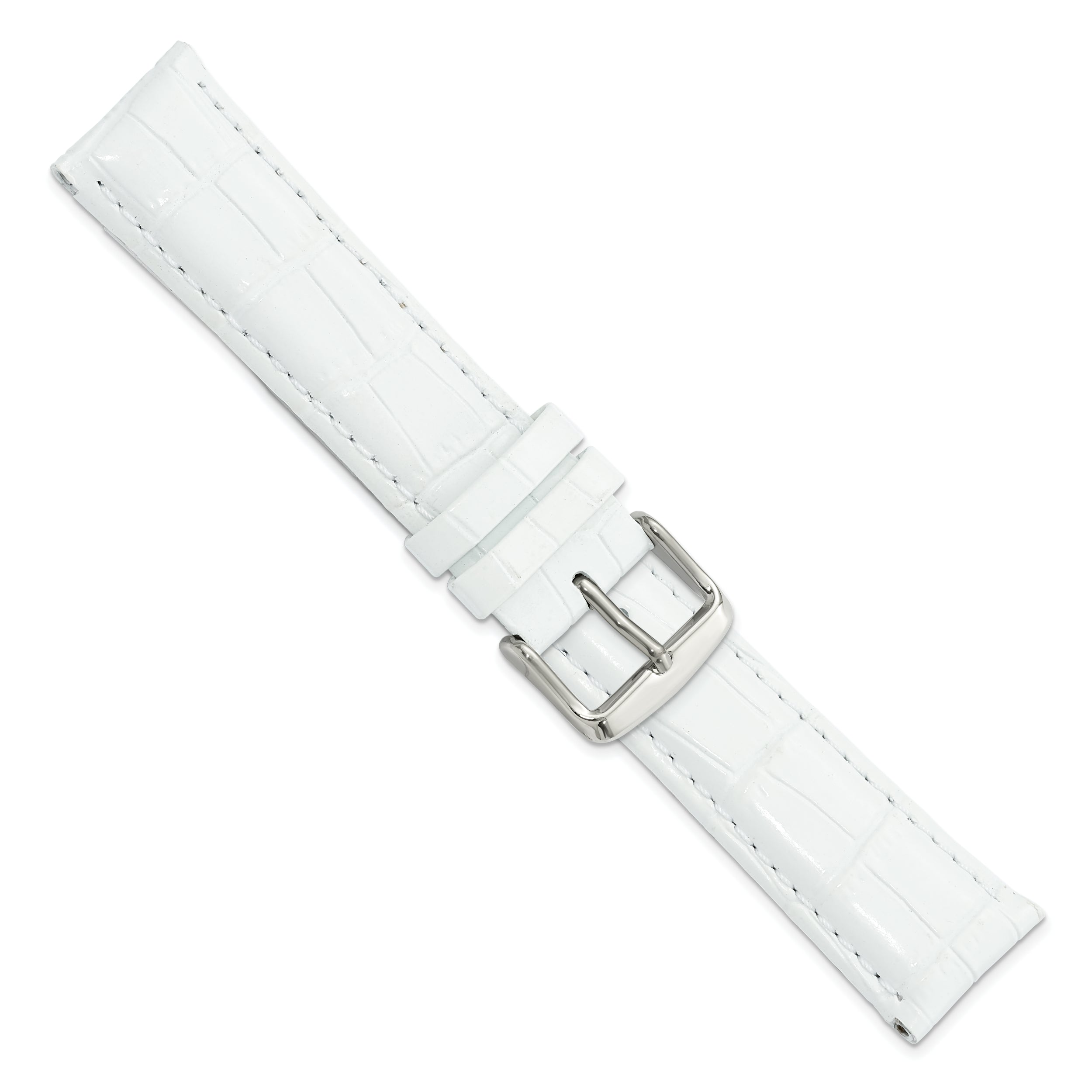 20mm White Crocodile Grain Chronograph Leather with Silver-tone Buckle 7.5 inch Watch Band