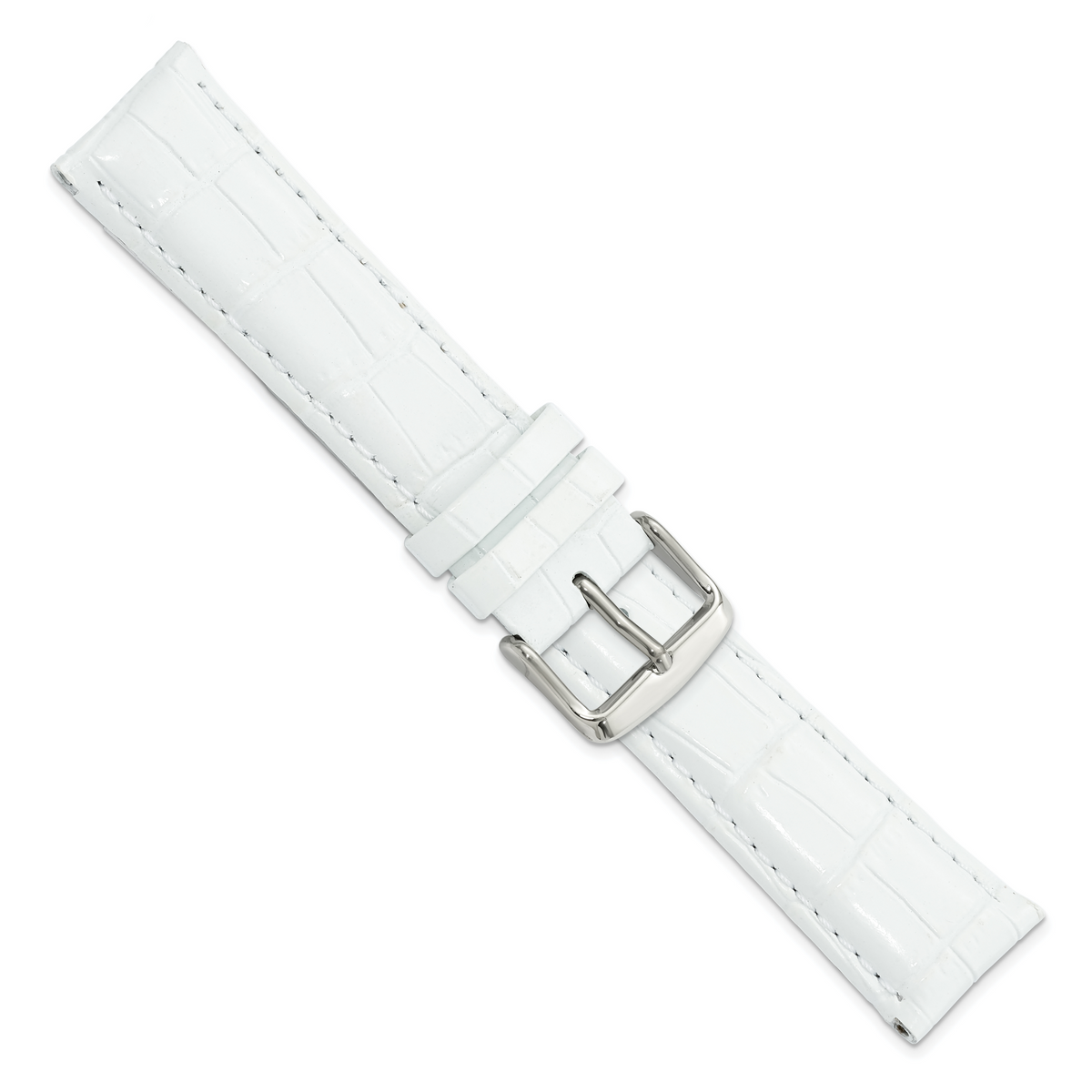 DeBeer 20mm White Crocodile Grain Chronograph Leather with Silver-tone Buckle 7.5 inch Watch Band