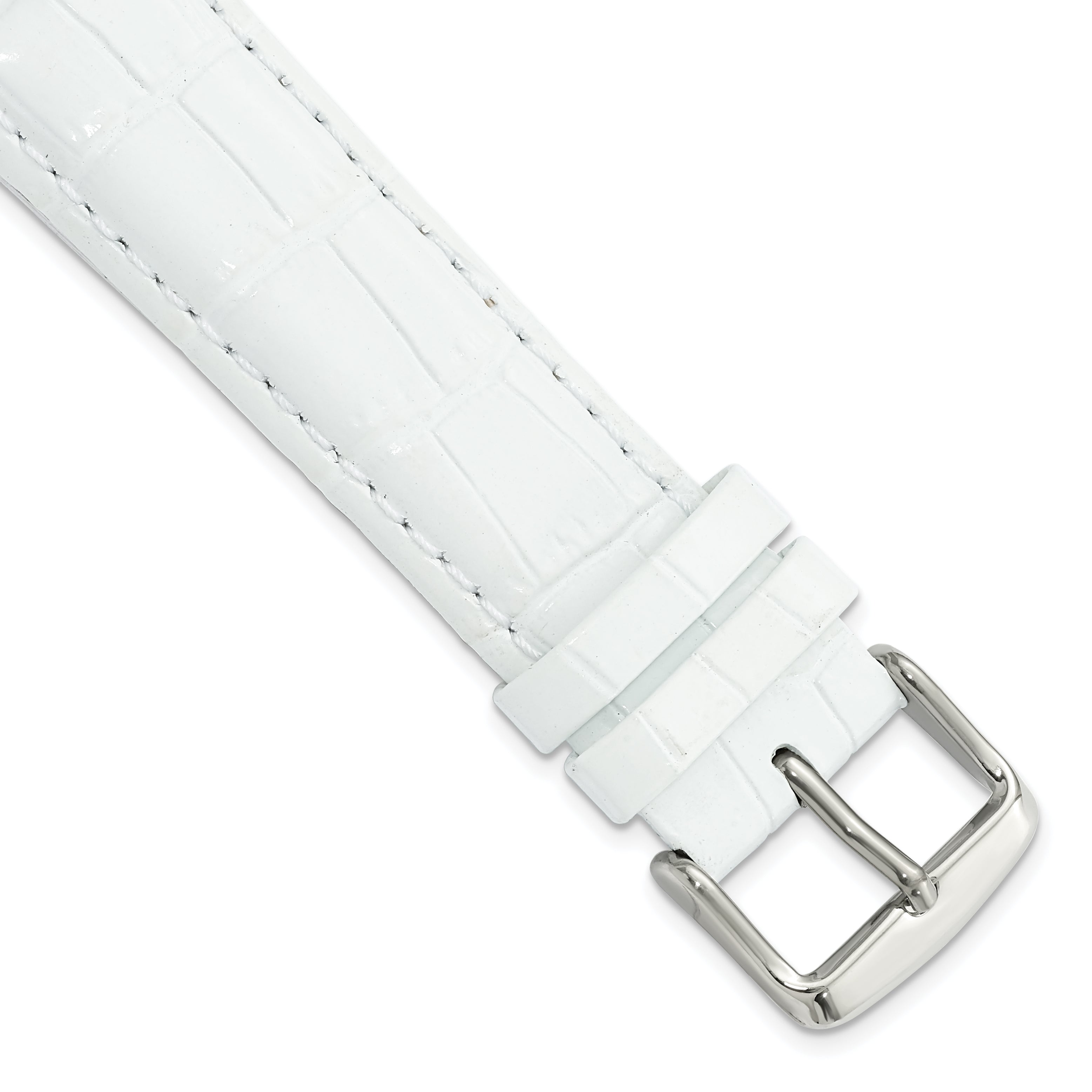 20mm White Crocodile Grain Chronograph Leather with Silver-tone Buckle 7.5 inch Watch Band