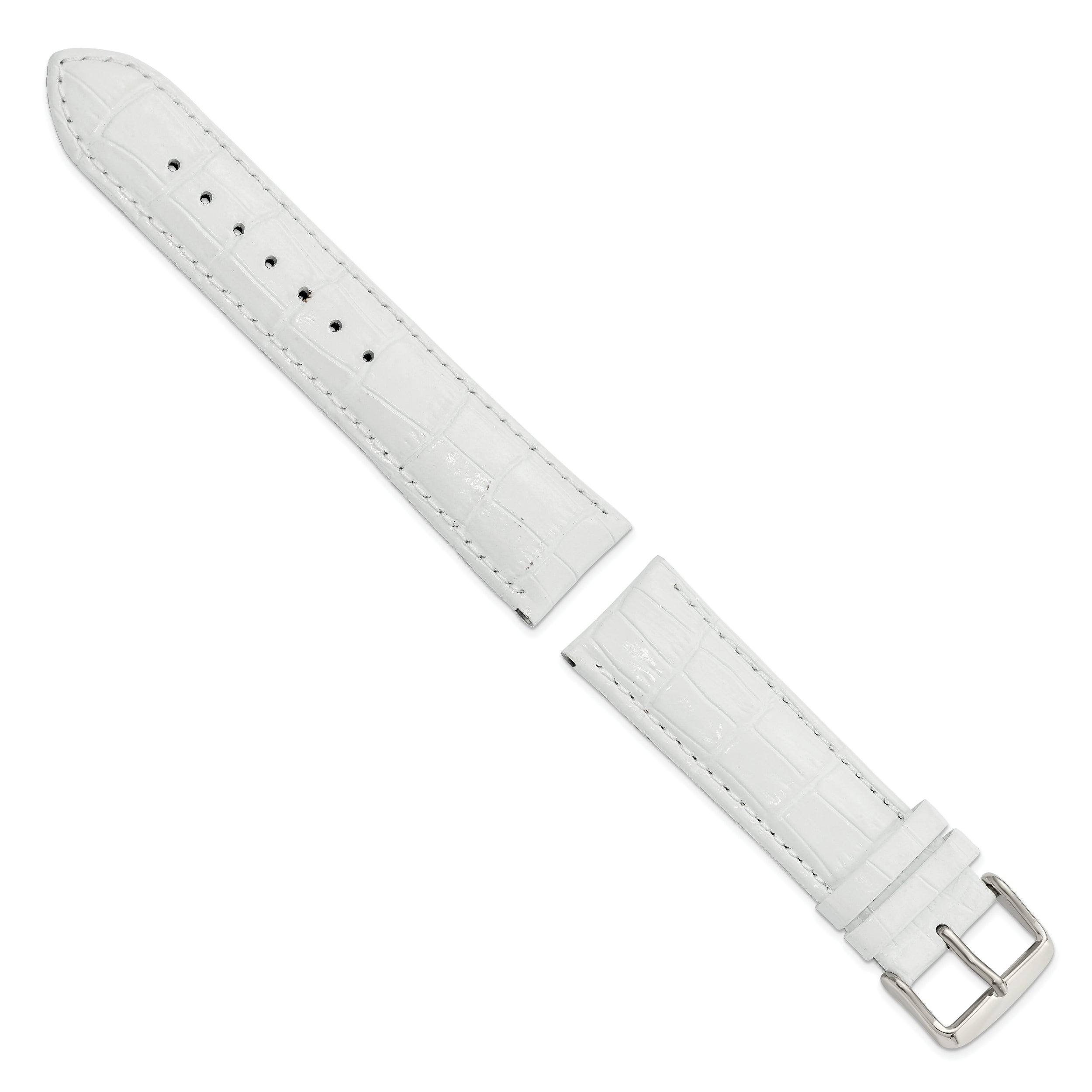22mm White Crocodile Grain Chronograph Leather with Silver-tone Buckle 7.5 inch Watch Band
