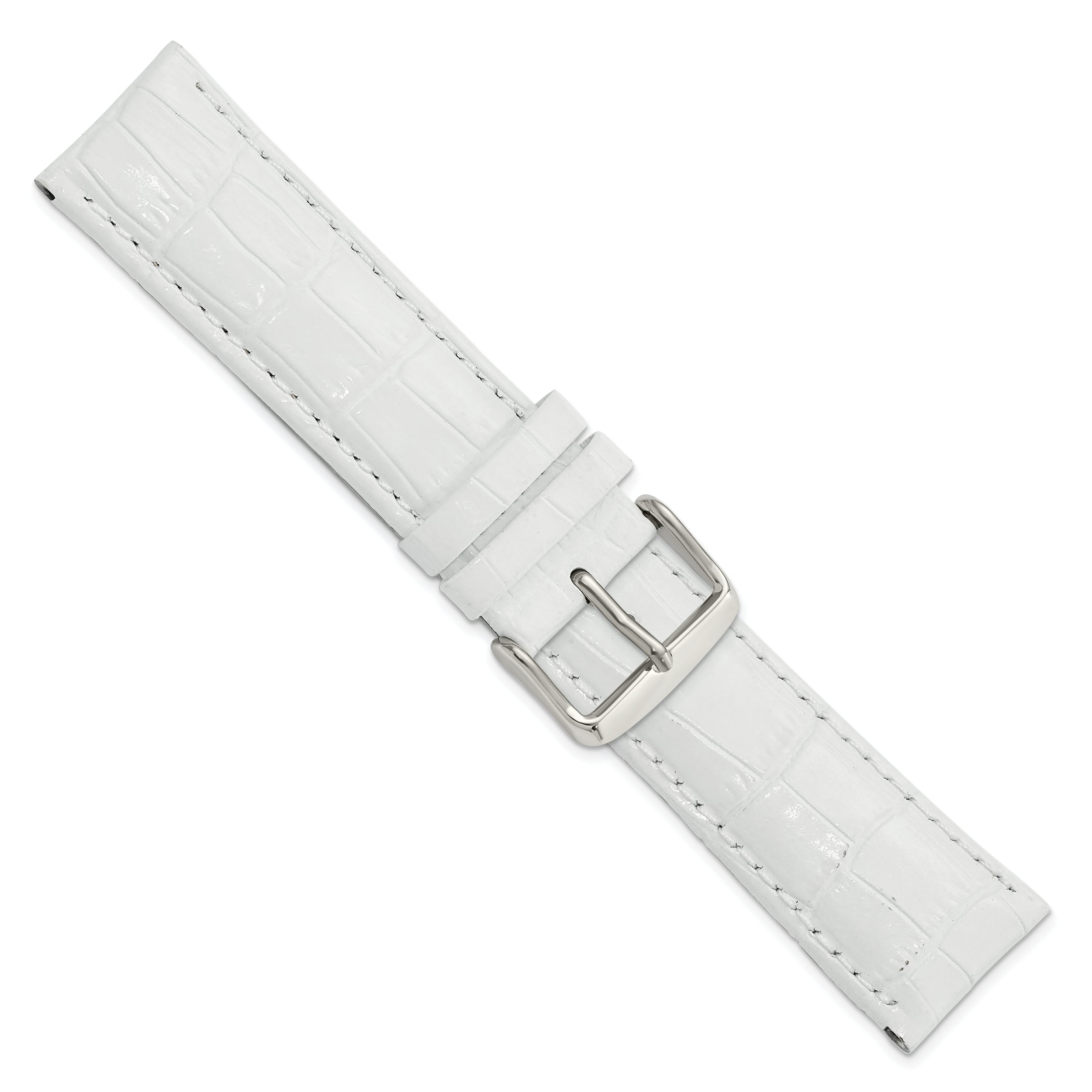 22mm White Crocodile Grain Chronograph Leather with Silver-tone Buckle 7.5 inch Watch Band