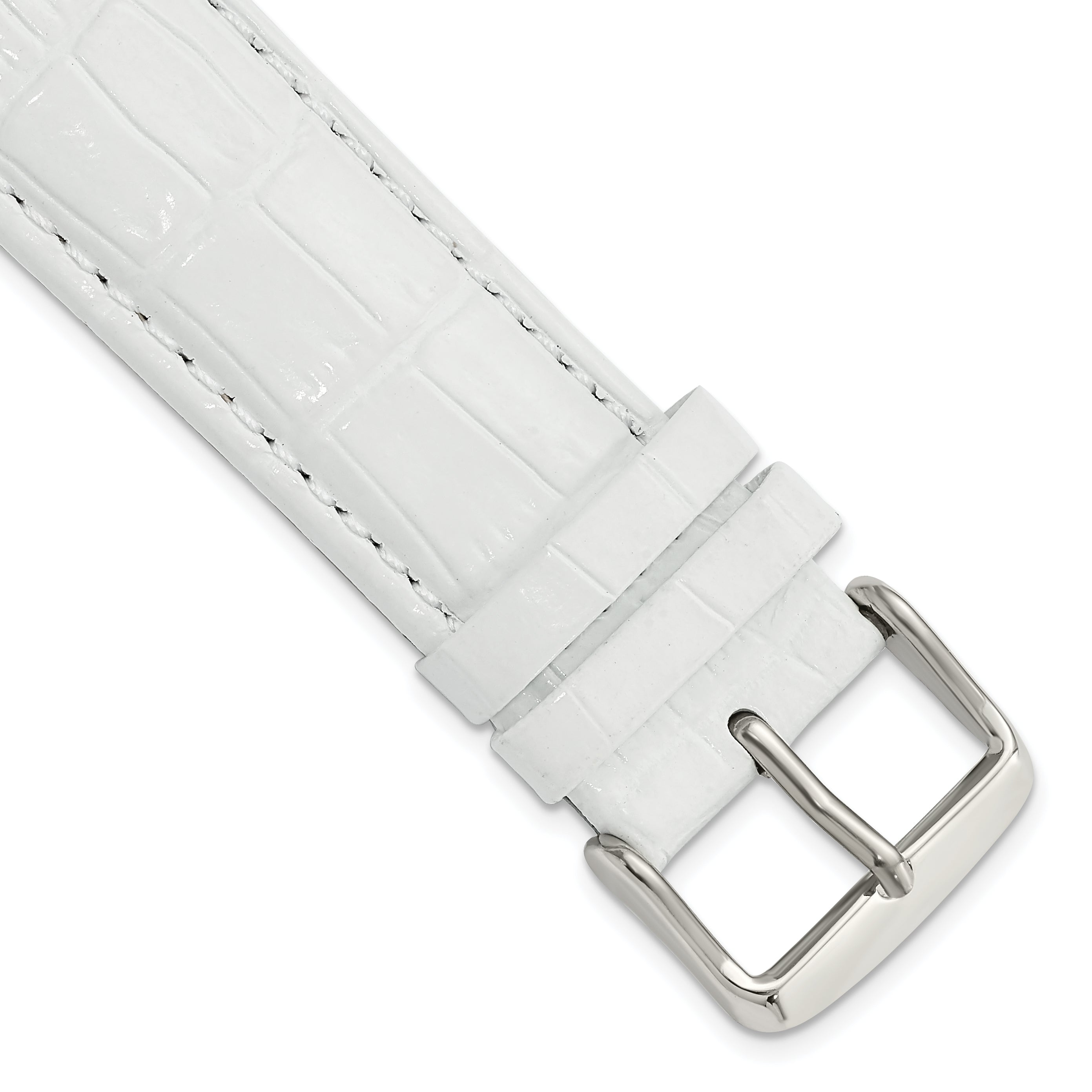 22mm White Crocodile Grain Chronograph Leather with Silver-tone Buckle 7.5 inch Watch Band