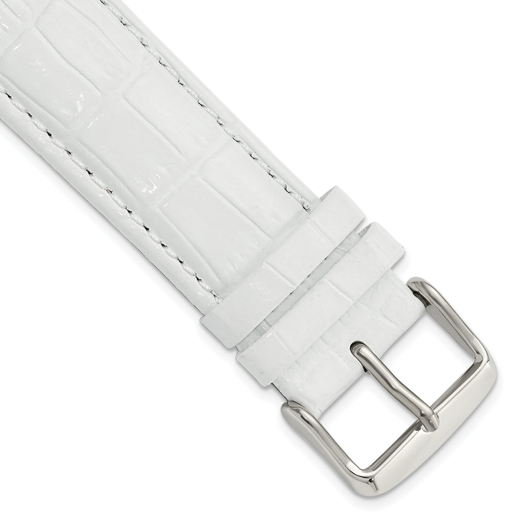 Crocodile-Grain Leather Watch Band in White, 16mm