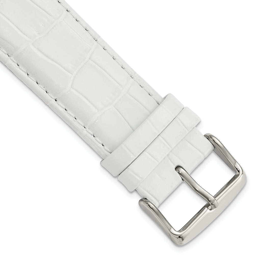 Crocodile-Grain Chronograph Watch Band in White Leather, 24mm