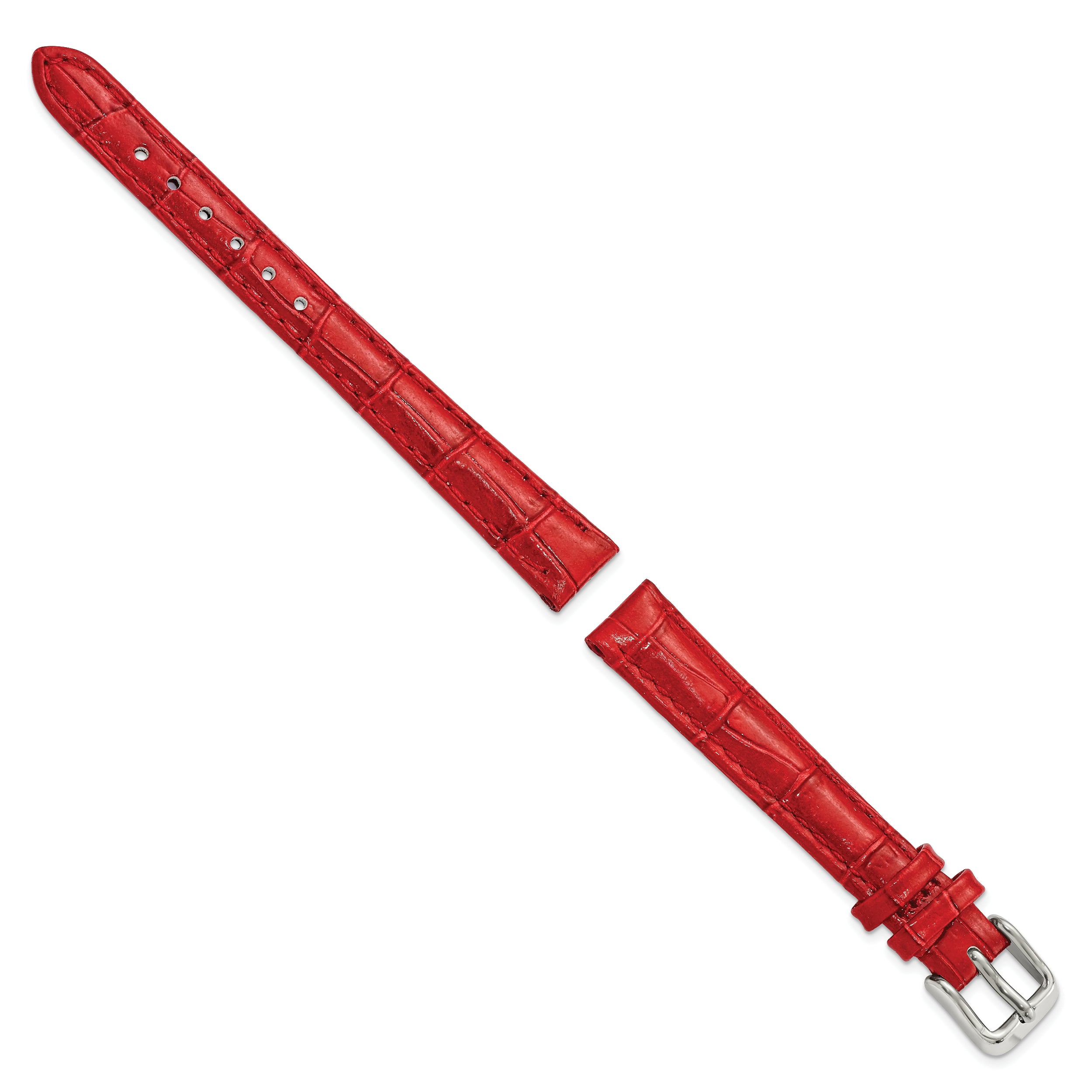 12mm Red Crocodile Grain Chronograph Leather with Silver-tone Buckle 6.75 inch Watch Band