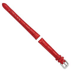 12mm Red Crocodile Grain Chronograph Leather with Silver-tone Buckle 6.75 inch Watch Band