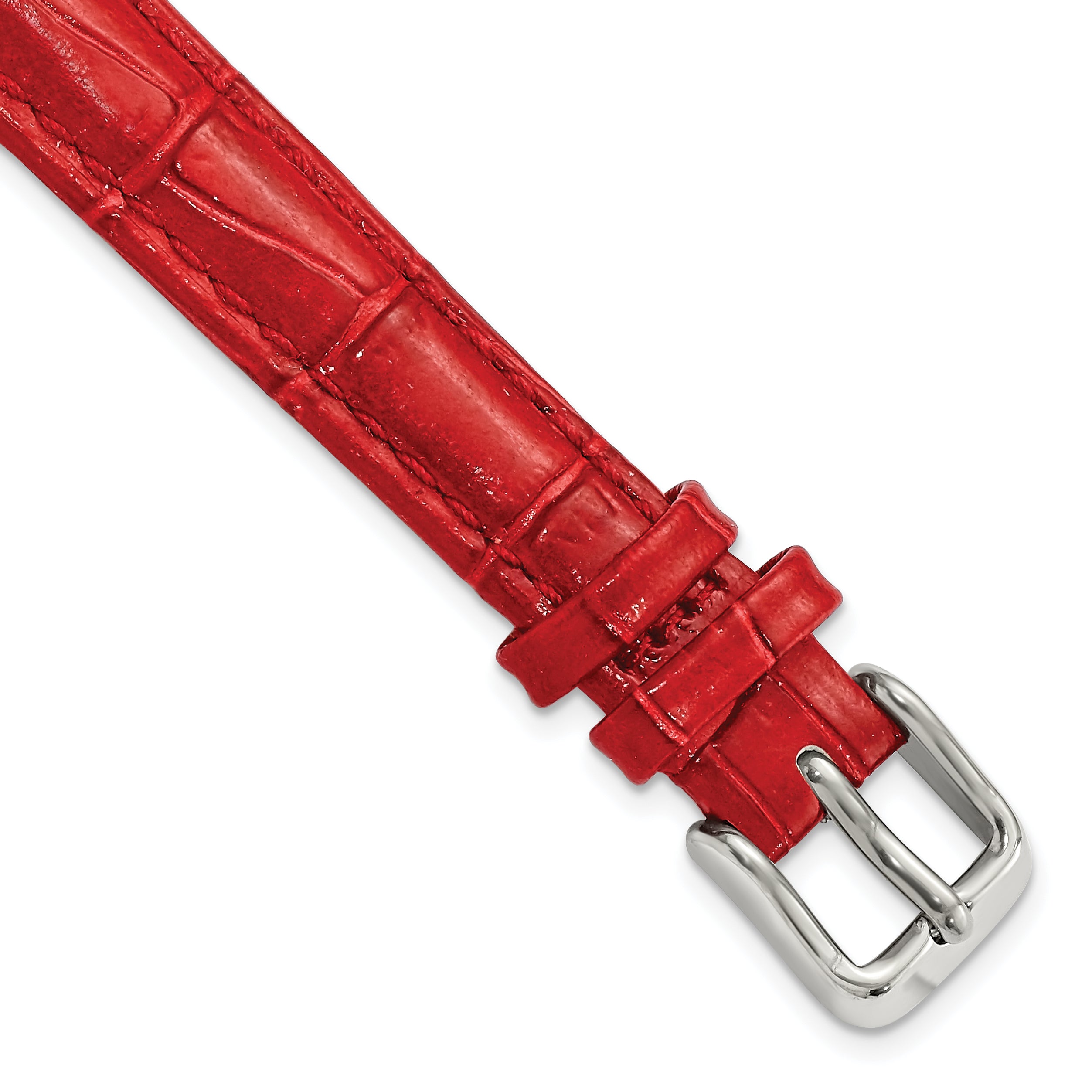 12mm Red Crocodile Grain Chronograph Leather with Silver-tone Buckle 6.75 inch Watch Band
