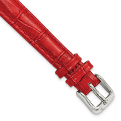 12mm Red Crocodile Grain Chronograph Leather with Silver-tone Buckle 6.75 inch Watch Band