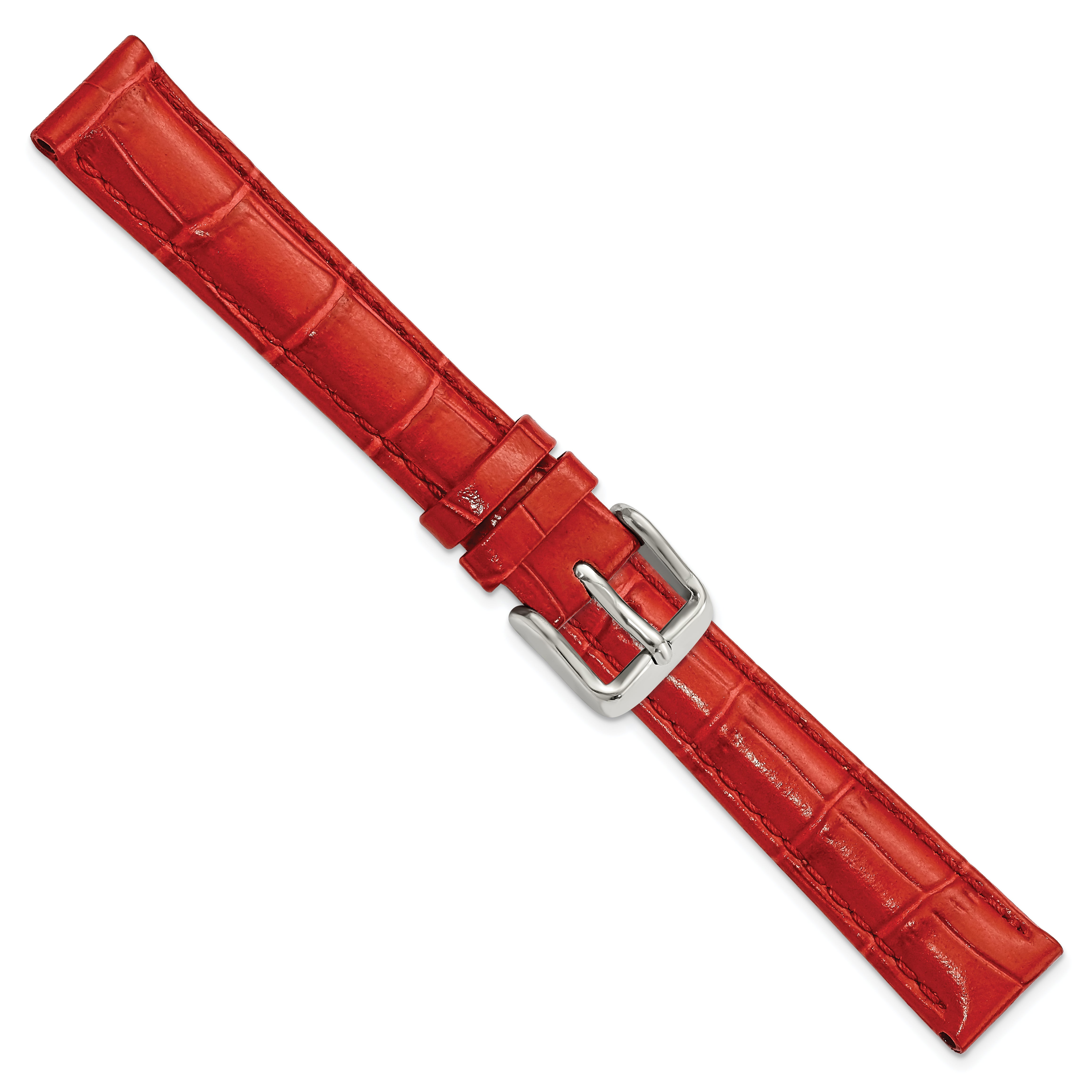 14mm Red Crocodile Grain Chronograph Leather with Silver-tone Buckle 6.75 inch Watch Band