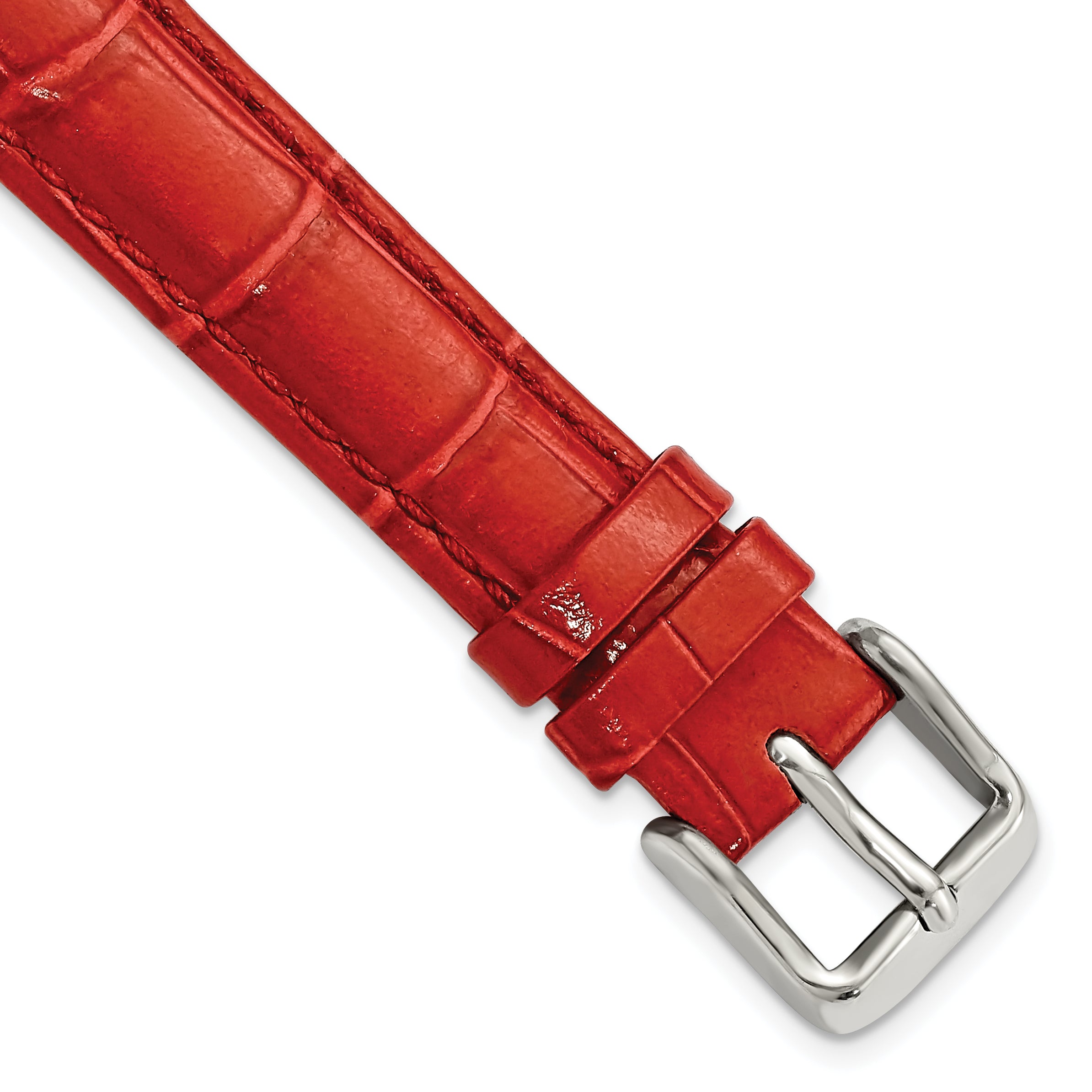 14mm Red Crocodile Grain Chronograph Leather with Silver-tone Buckle 6.75 inch Watch Band