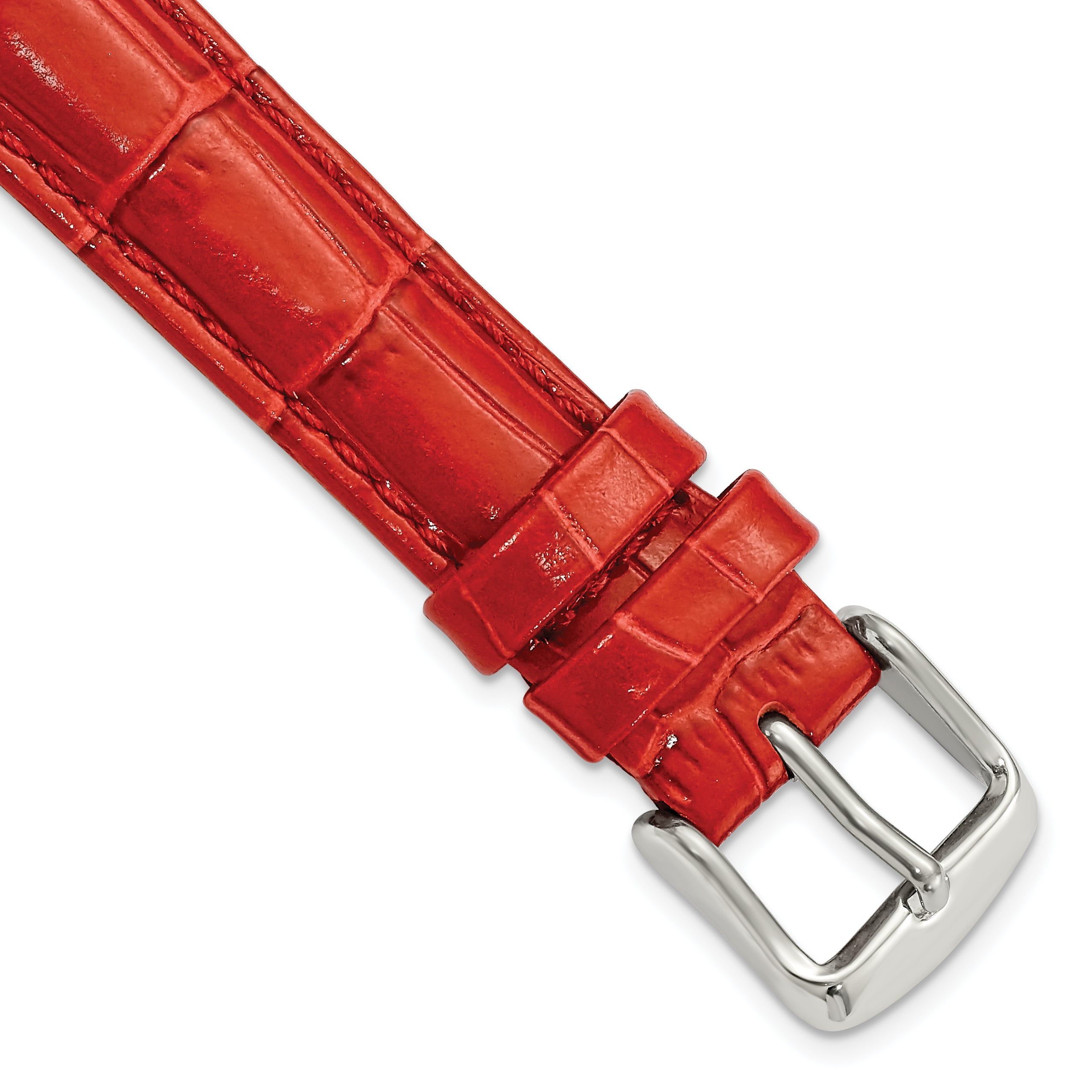16mm Red Crocodile Grain Chronograph Leather with Silver-tone Buckle 7.5 inch Watch Band