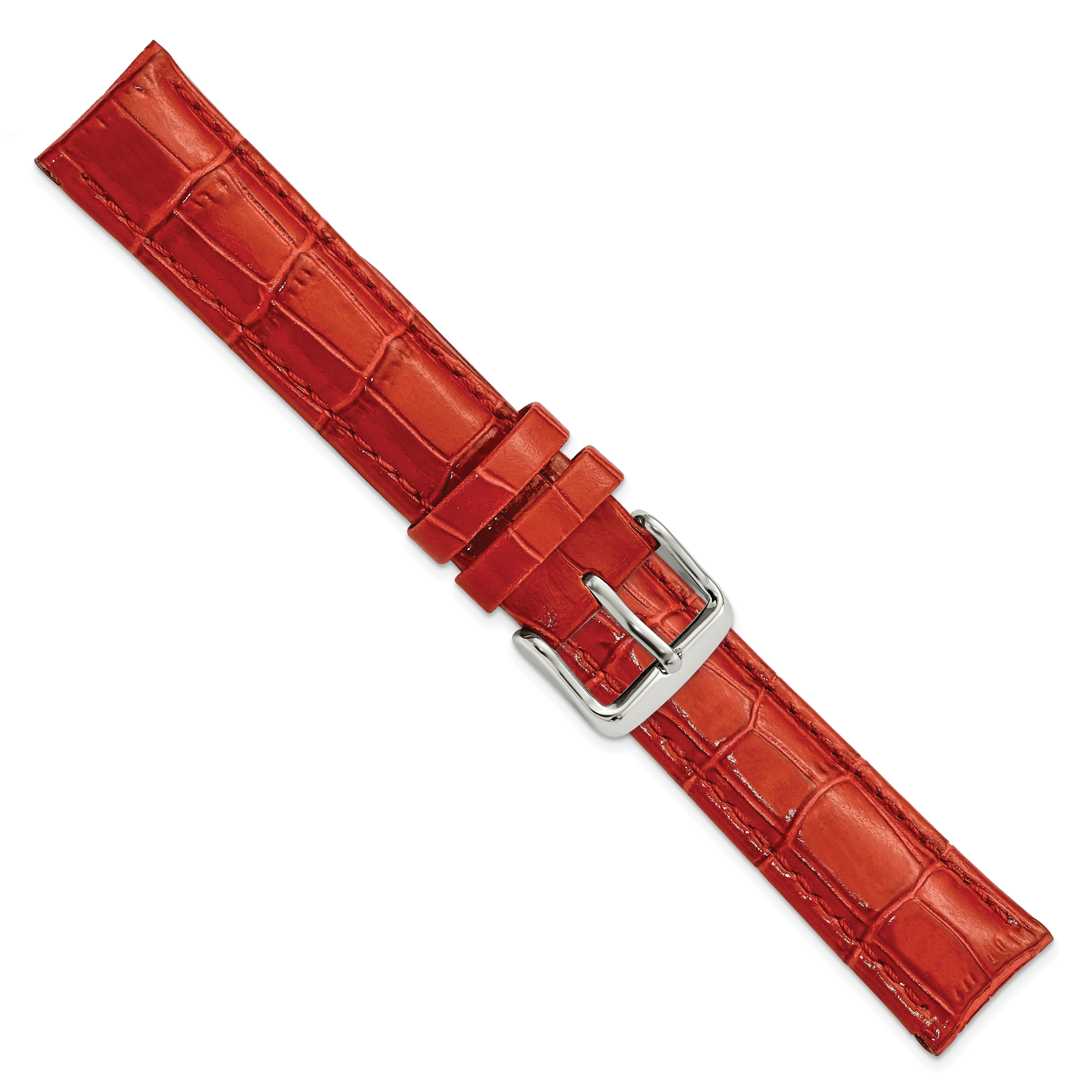 18mm Long Red Crocodile Grain Chronograph Leather with Silver-tone Buckle 8.5 inch Watch Band - Sophia Jewelers