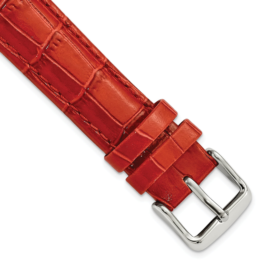 18mm Long Red Crocodile Grain Chronograph Leather with Silver-tone Buckle 8.5 inch Watch Band - Sophia Jewelers