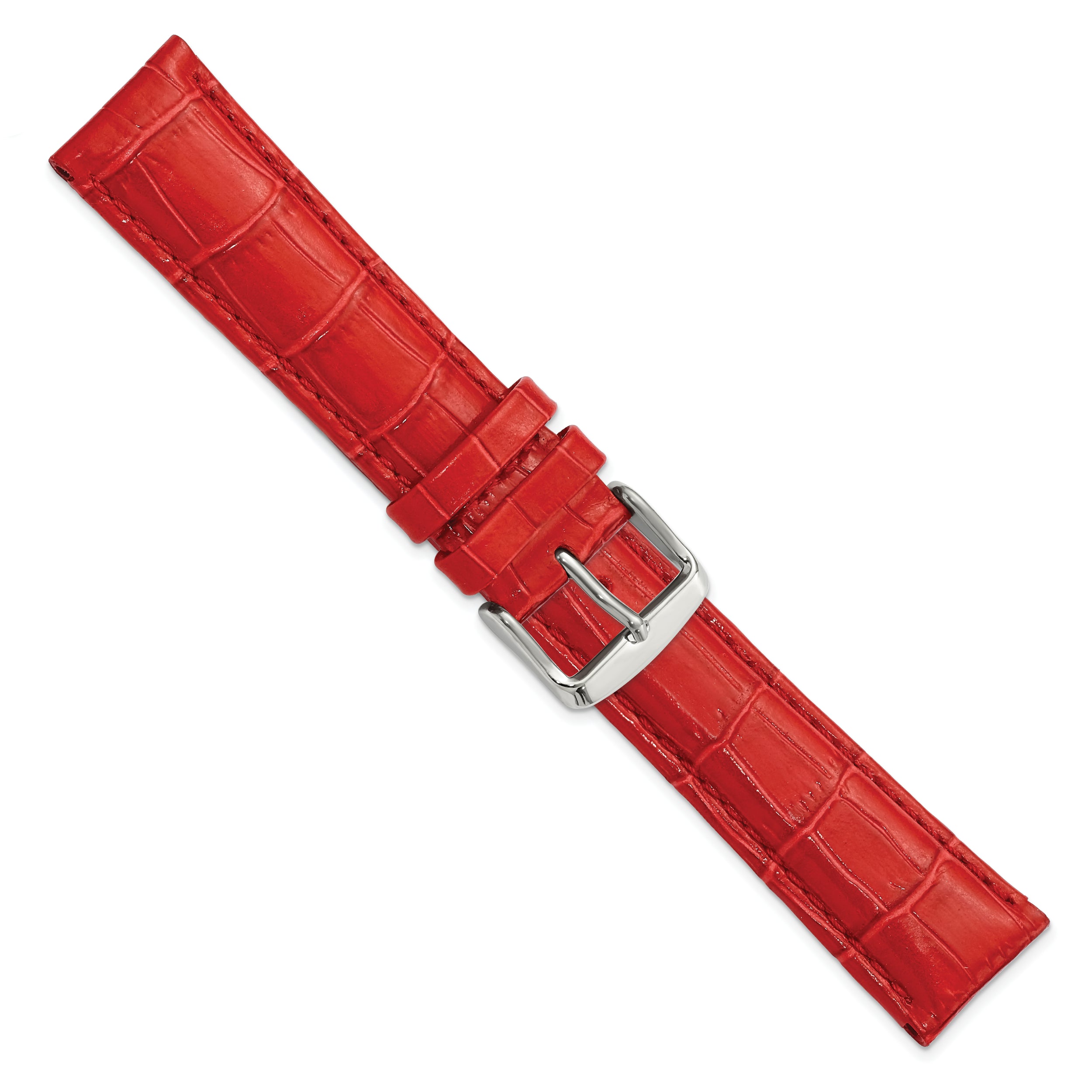 20mm Red Crocodile Grain Chronograph Leather with Silver-tone Buckle 7.5 inch Watch Band