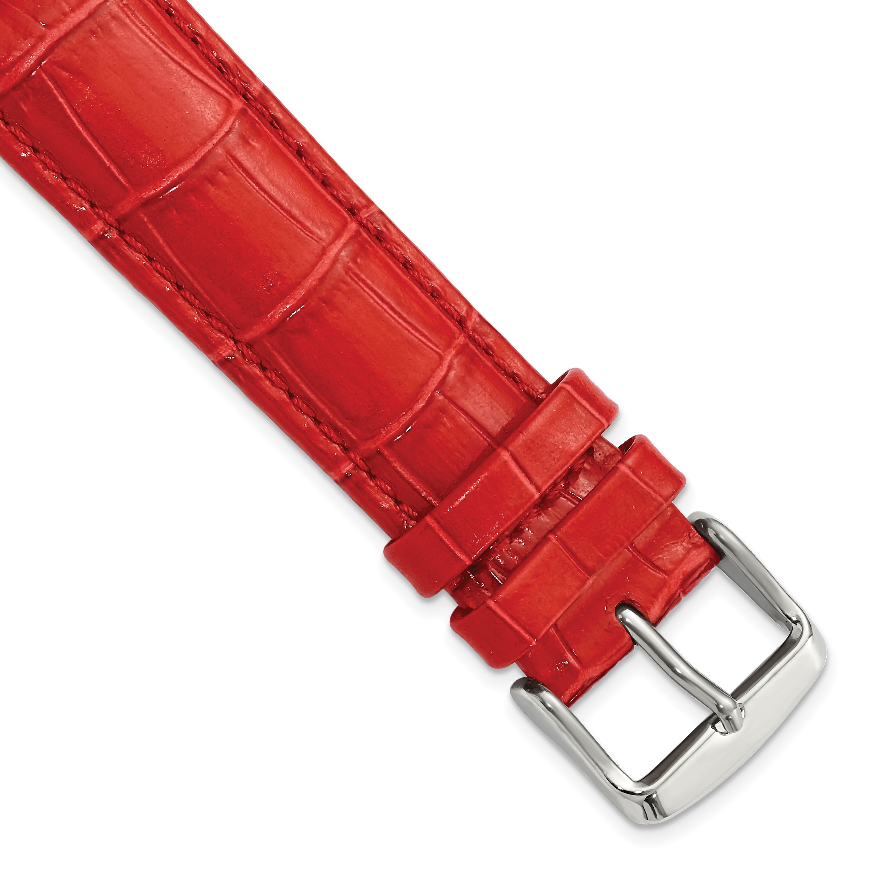 20mm Red Crocodile Grain Chronograph Leather with Silver-tone Buckle 7.5 inch Watch Band