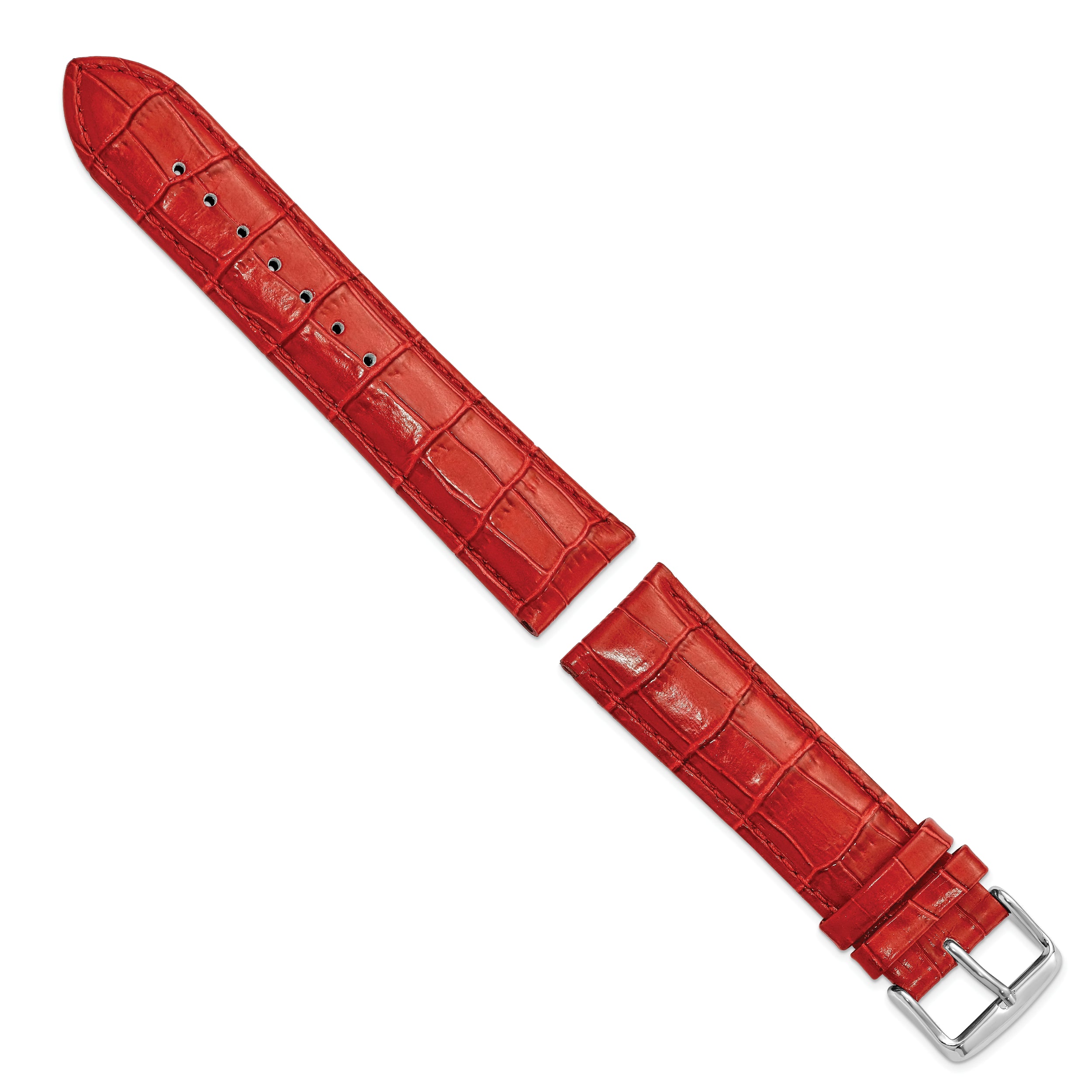 22mm Red Crocodile Grain Chronograph Leather with Silver-tone Buckle 7.5 inch Watch Band