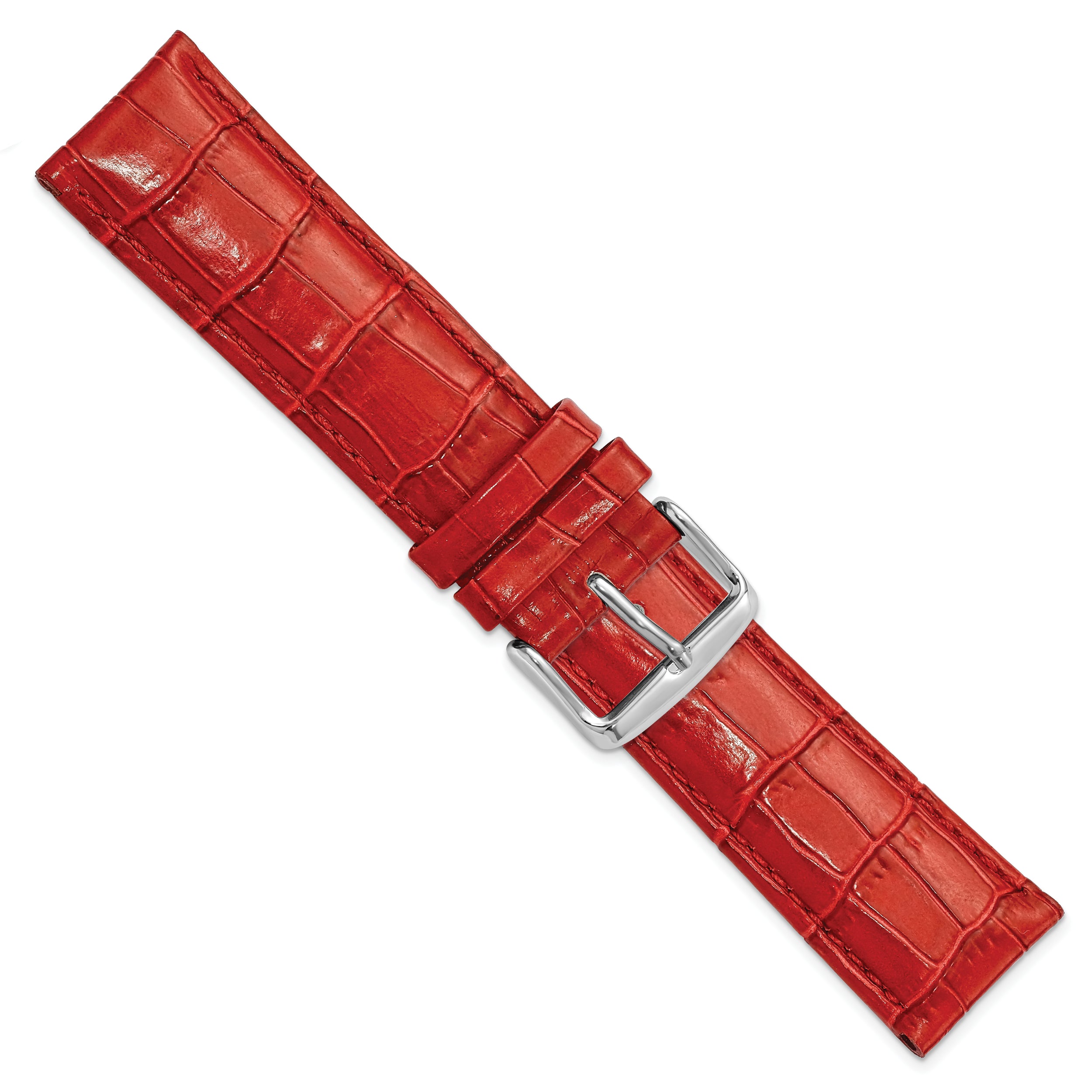 22mm Red Crocodile Grain Chronograph Leather with Silver-tone Buckle 7.5 inch Watch Band