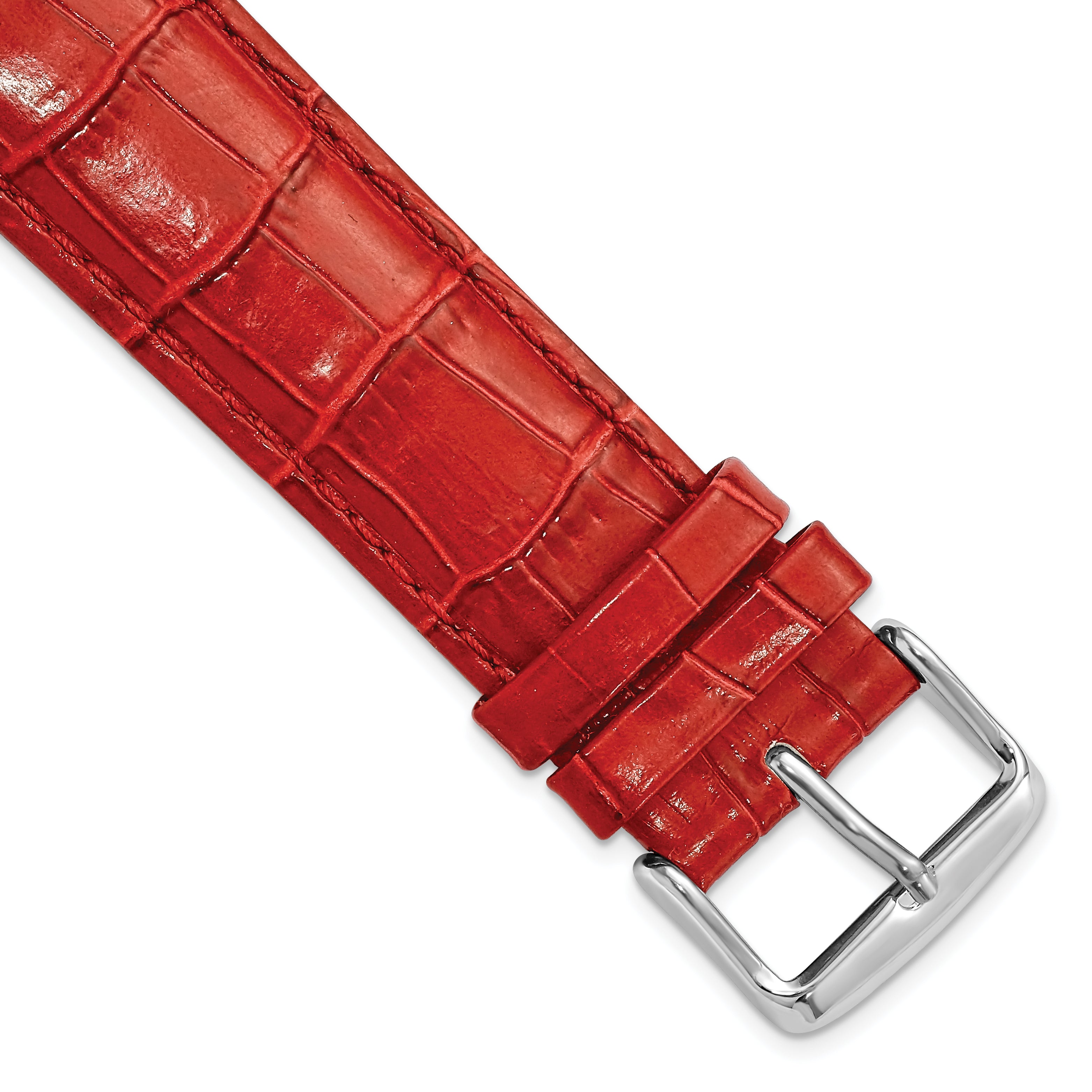 22mm Red Crocodile Grain Chronograph Leather with Silver-tone Buckle 7.5 inch Watch Band
