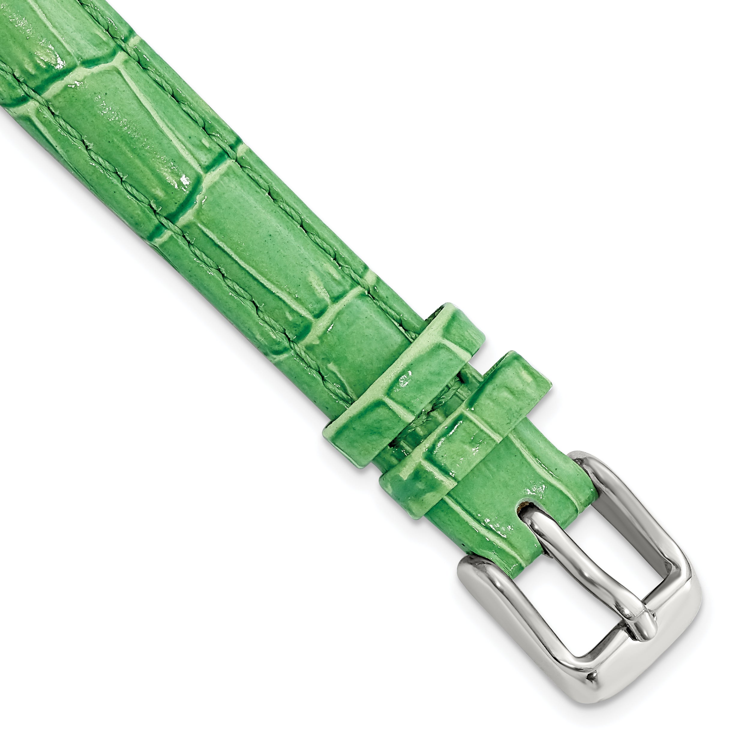 12mm Green Crocodile Grain Chronograph Leather with Silver-tone Buckle 6.75 inch Watch Band Main image