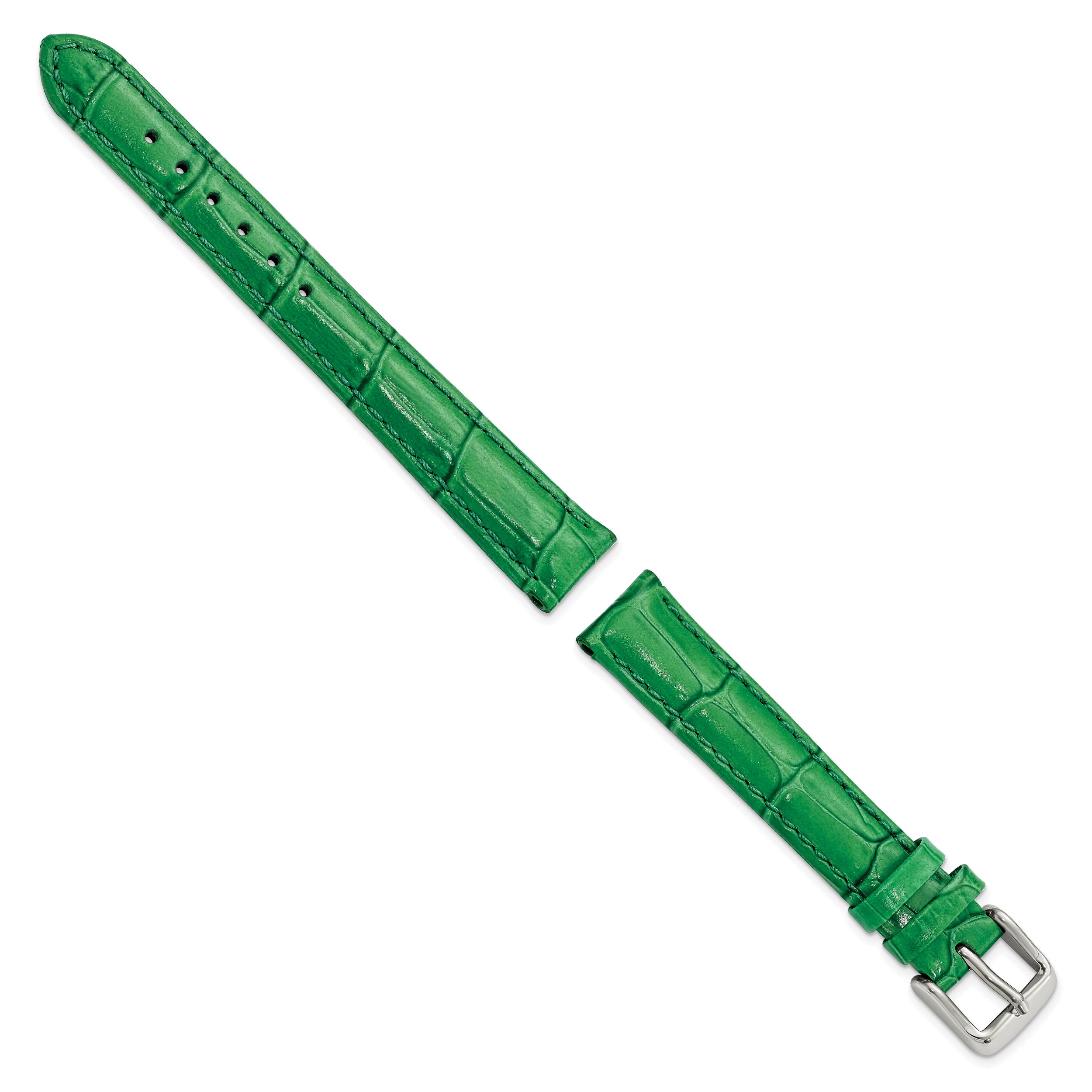 16mm Green Crocodile Grain Chronograph Leather with Silver-tone Buckle 7.5 inch Watch Band