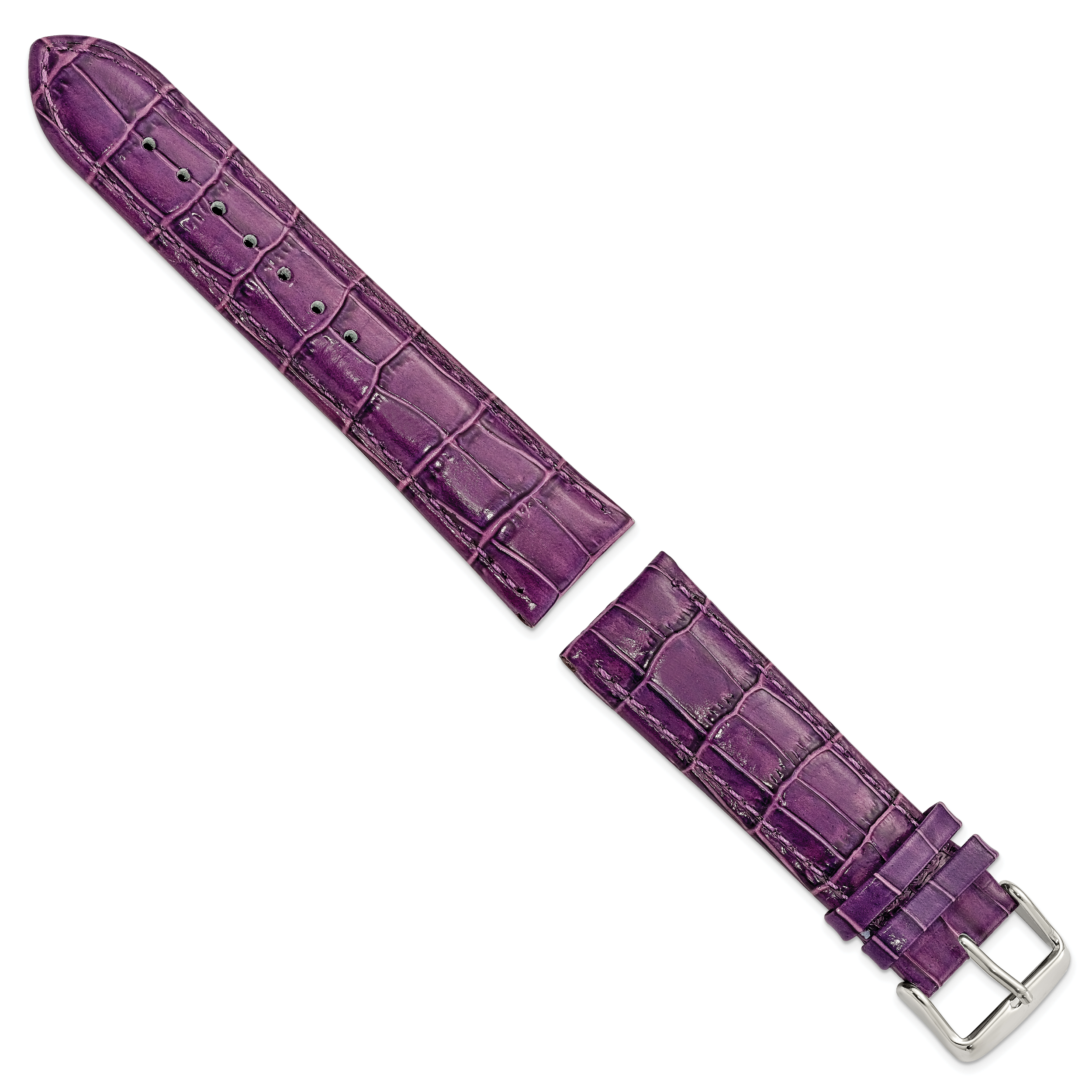 12mm Violet Crocodile Grain Chronograph Leather with Silver-tone Buckle 6.75 inch Watch Band